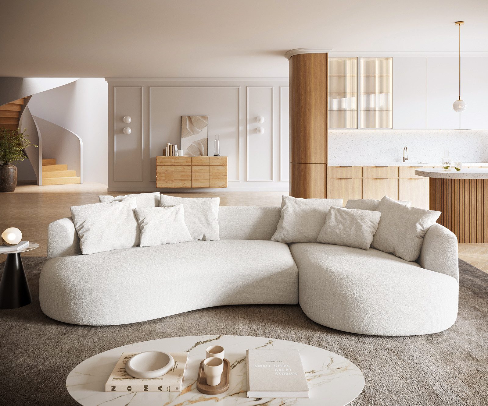 DELIFE Big-Sofa Edina, Edina Bouclé Soft Beige 330x170 cm