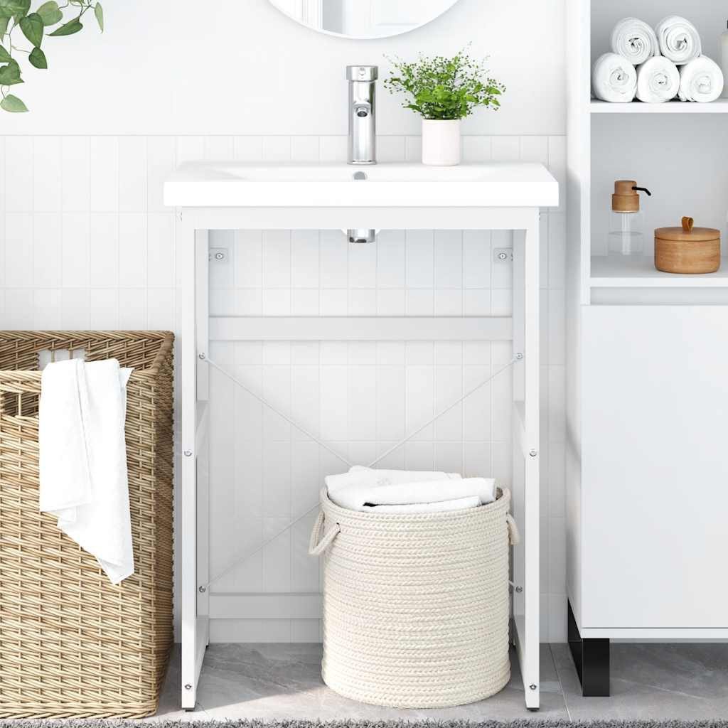 vidaXL Badezimmerspiegelschrank Badezimmer Waschtischgestell Weiß 59x38x83 cm Eisen (1-St)