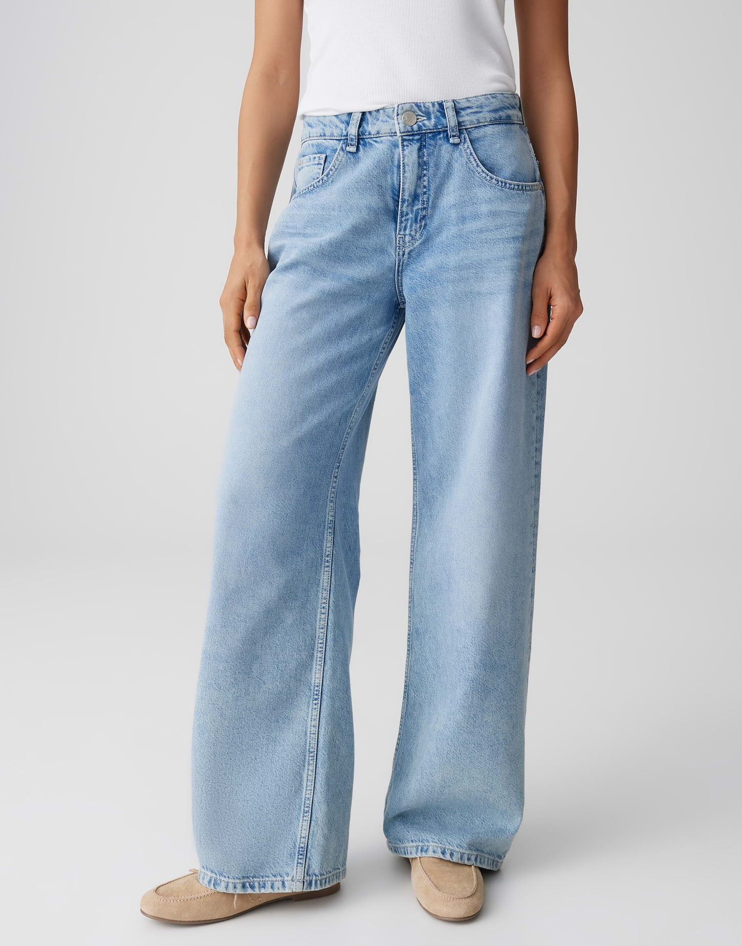 OPUS Weite Jeans Miva flow aus Denim mit weitem Bein leichter Used-Effekt, 5-Pocket-Design, authentische Waschung