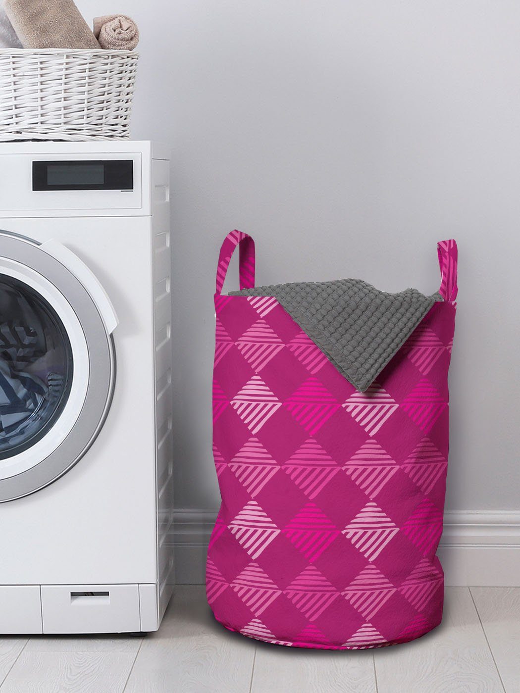 Griffen Wäschesäckchen Waschsalons, Diagonal Pinkish mit Squares Wäschekorb für Kordelzugverschluss Geometrisch Abakuhaus