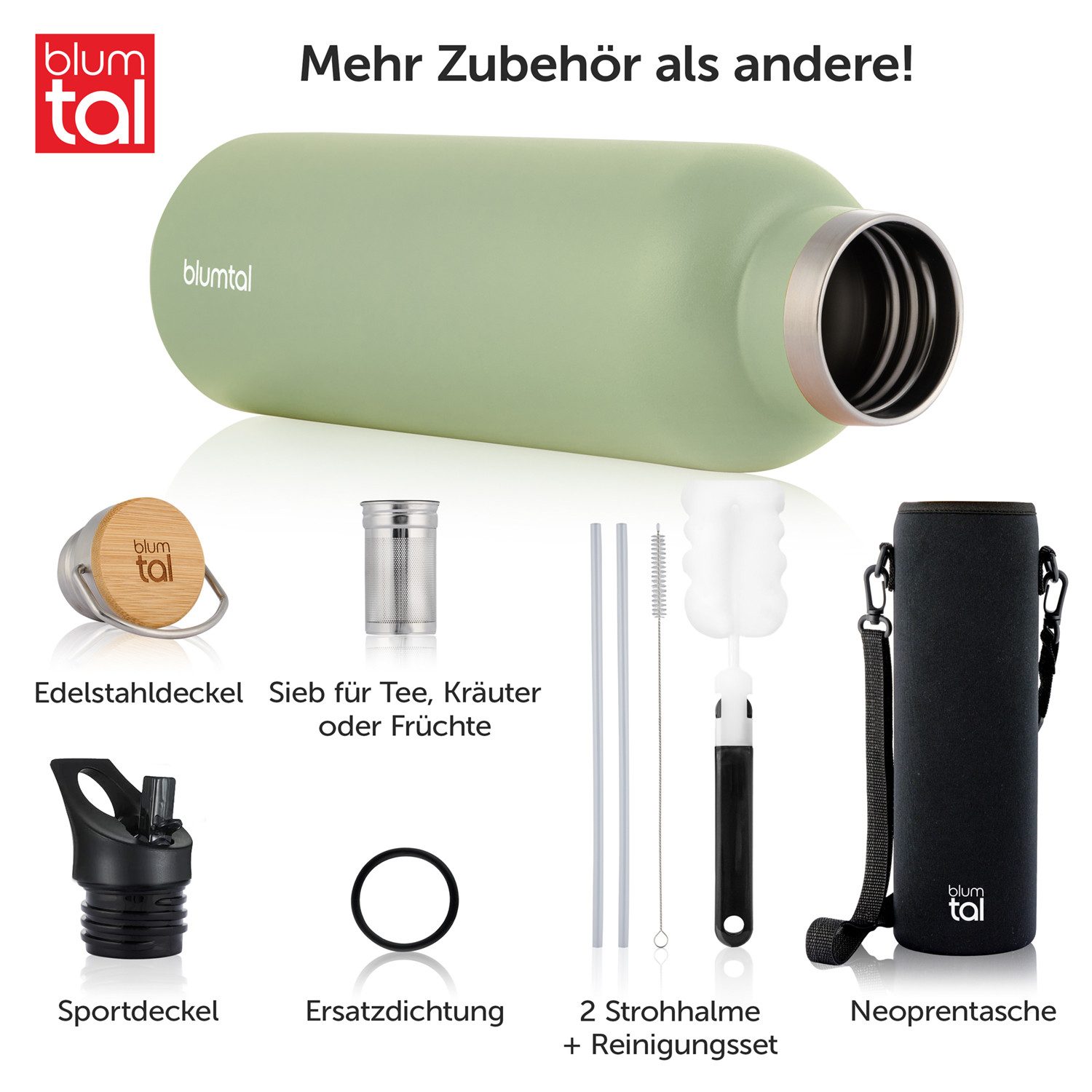 Blumtal Thermoflasche Thermosflasche 1L - doppelwandige Flasche Edelstahl 1L - BPA frei