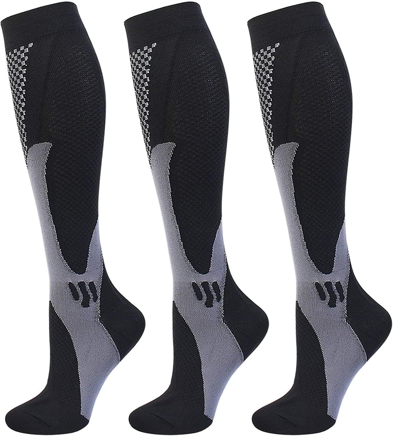Blusmart Stützkniestrümpfe Kompressionssocken für Damen und Herren (3 Paar Stützsocken, Thrombose-Socken mit hohem Tragekomfort) Geeignet für Sport, Laufen, Fliegen, Reisen, Radfahren