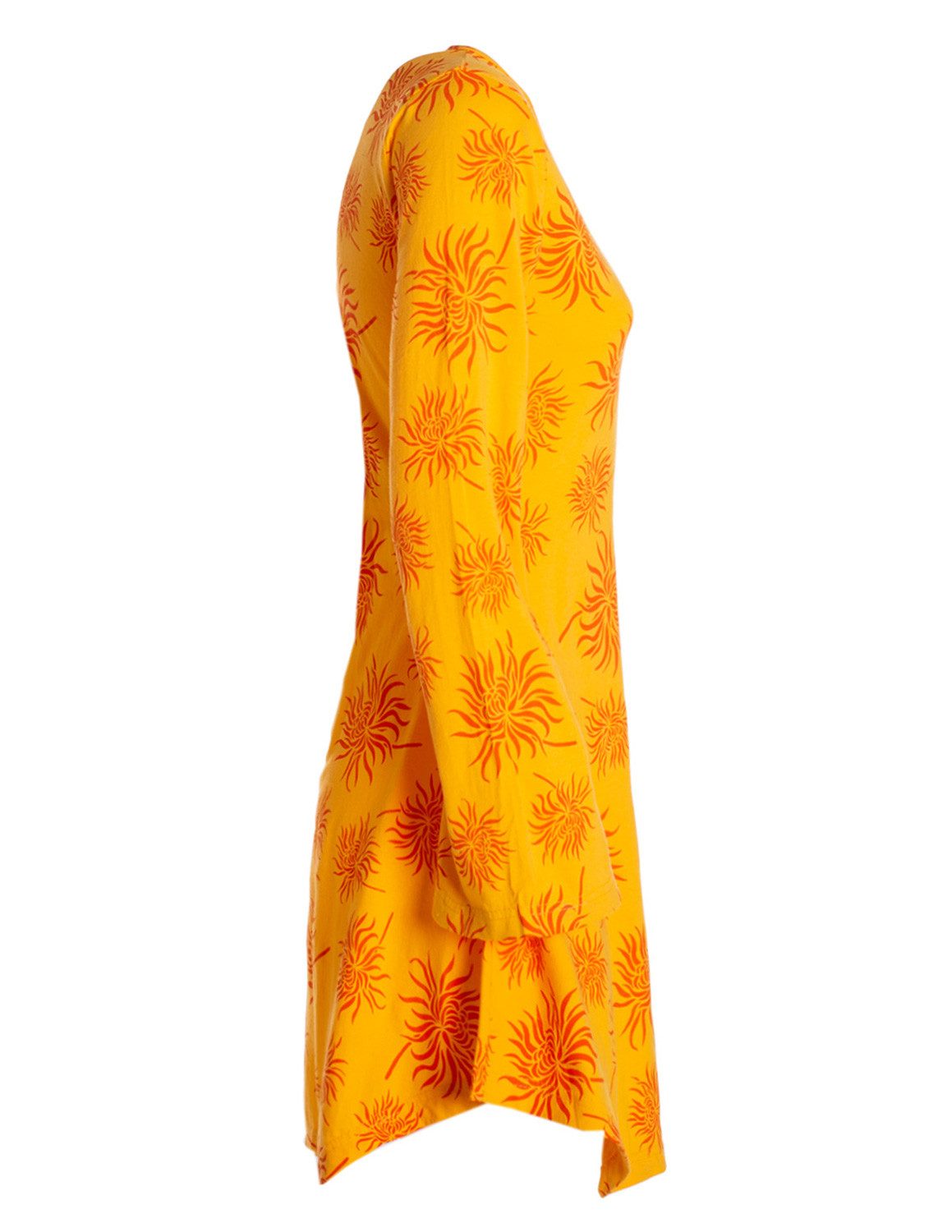 Vishes Tunikakleid Langarm Damen Blumen-Tunika Shirt-Kleid Glockenärmel Baumwolle Hippie, Boho, Goa Style
