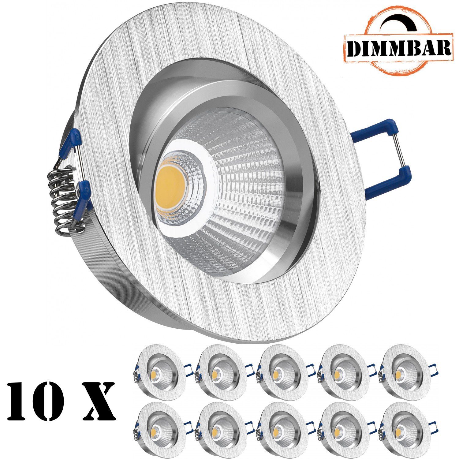 LEDANDO LED Einbaustrahler 10er LED Einbaustrahler Set extra flach in aluminium gebürstet mit 6,5