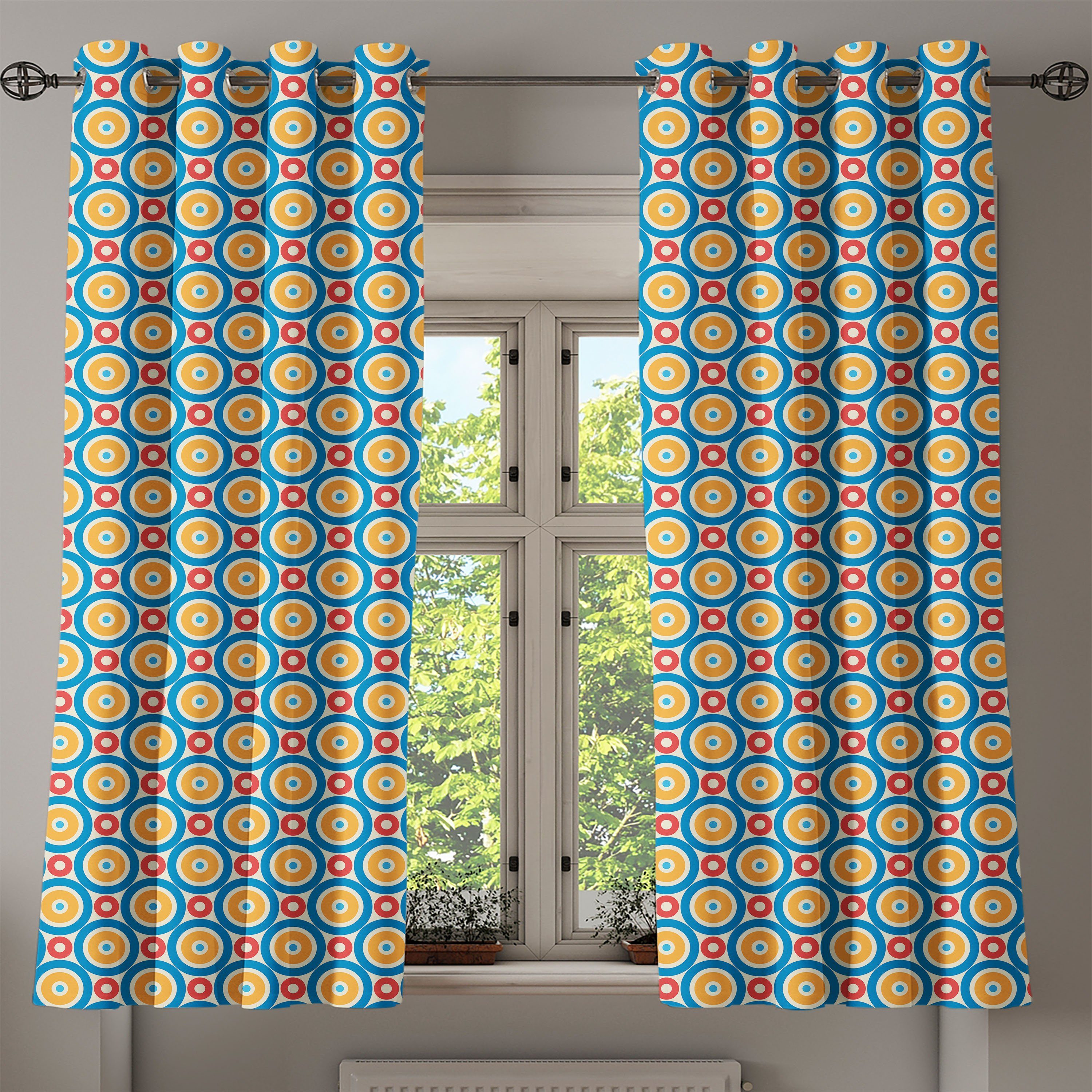 Gardine Dekorative 2-Panel-Fenstervorhänge für Schlafzimmer Große Wohnzimmer, Retro Kleine und Kreise Punkte Abakuhaus