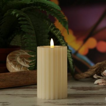 MARELIDA LED-Kerze Liv Echtwachs gerillt mit Rillen flackernd H: 14,5cm Timer creme (1-tlg)