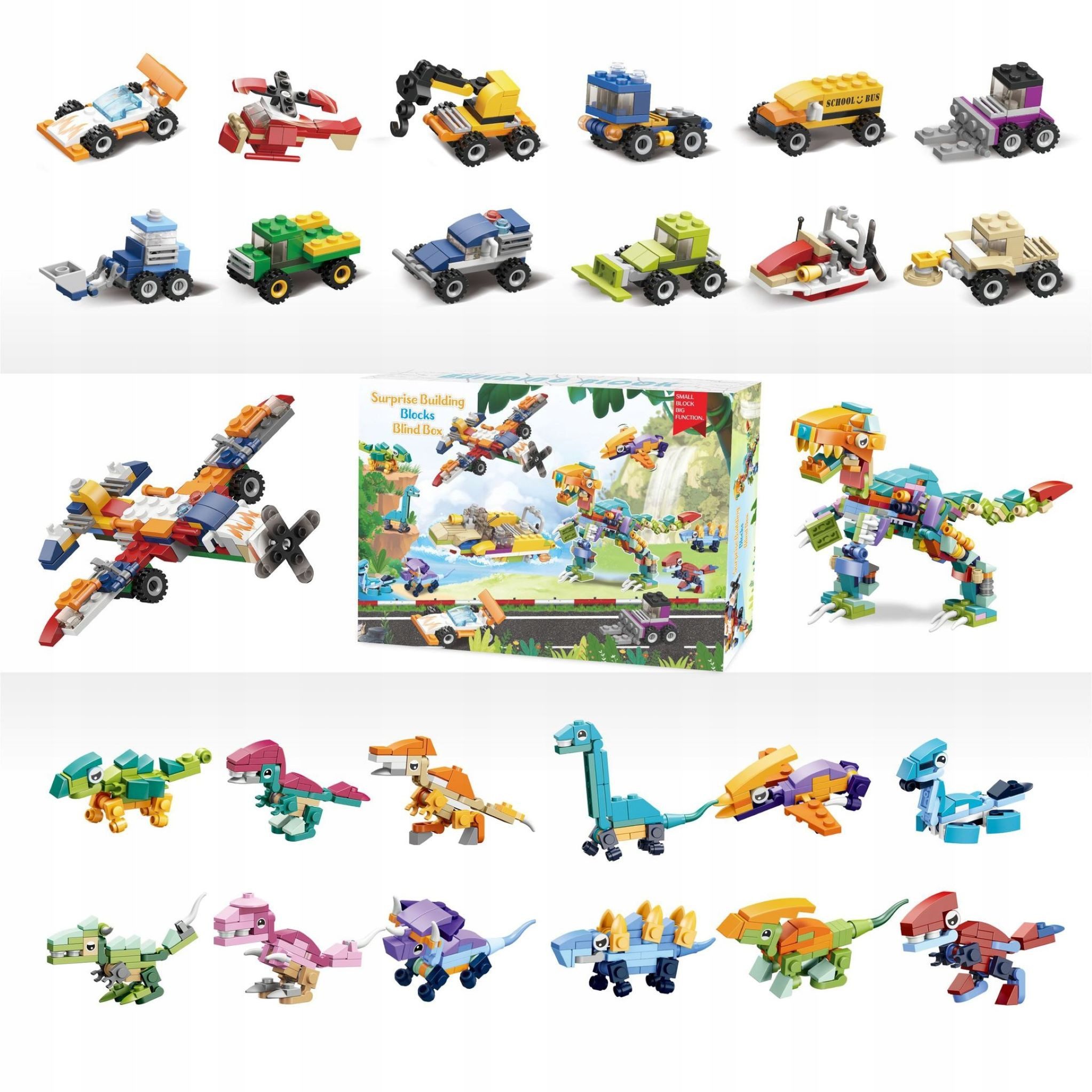 Festivalartikel Adventskalender Adventskalender mit Bausteinen: 12 Dinosaurier, 12 Autos
