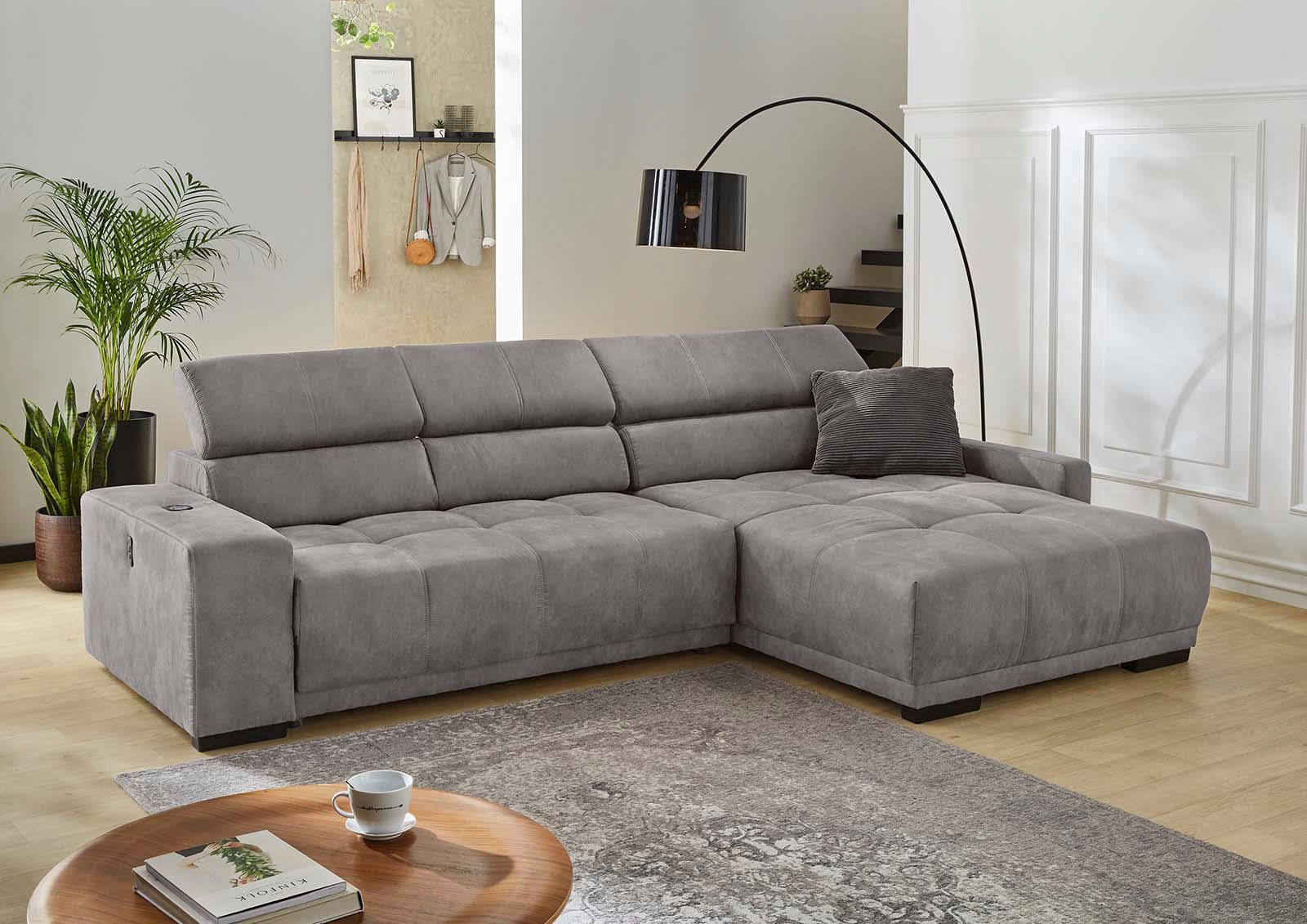 Jockenhöfer Gruppe Ecksofa Le Mans L-Form, B: 320 cm, mit 30 cm elektr. Sitztiefenverstellung, Kopfteilverstellung, induktive Ladestation, USB-Anschluss & Zierkissen