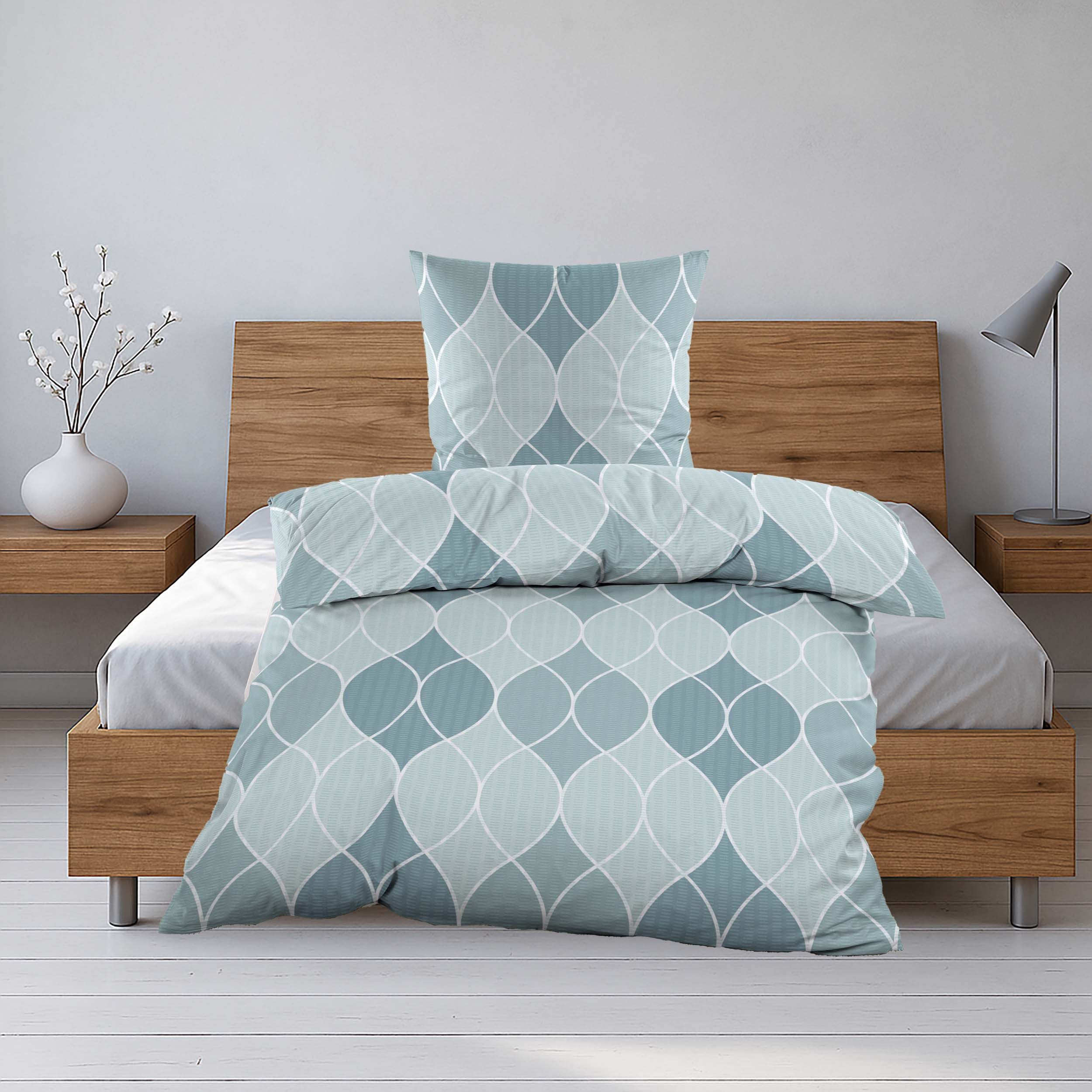 Casa Colori Bettwäsche Seersucker Bettwäsche 135x200 Salbei Grün Kissen 80x80, Seersucker, 2 teilig, leicht