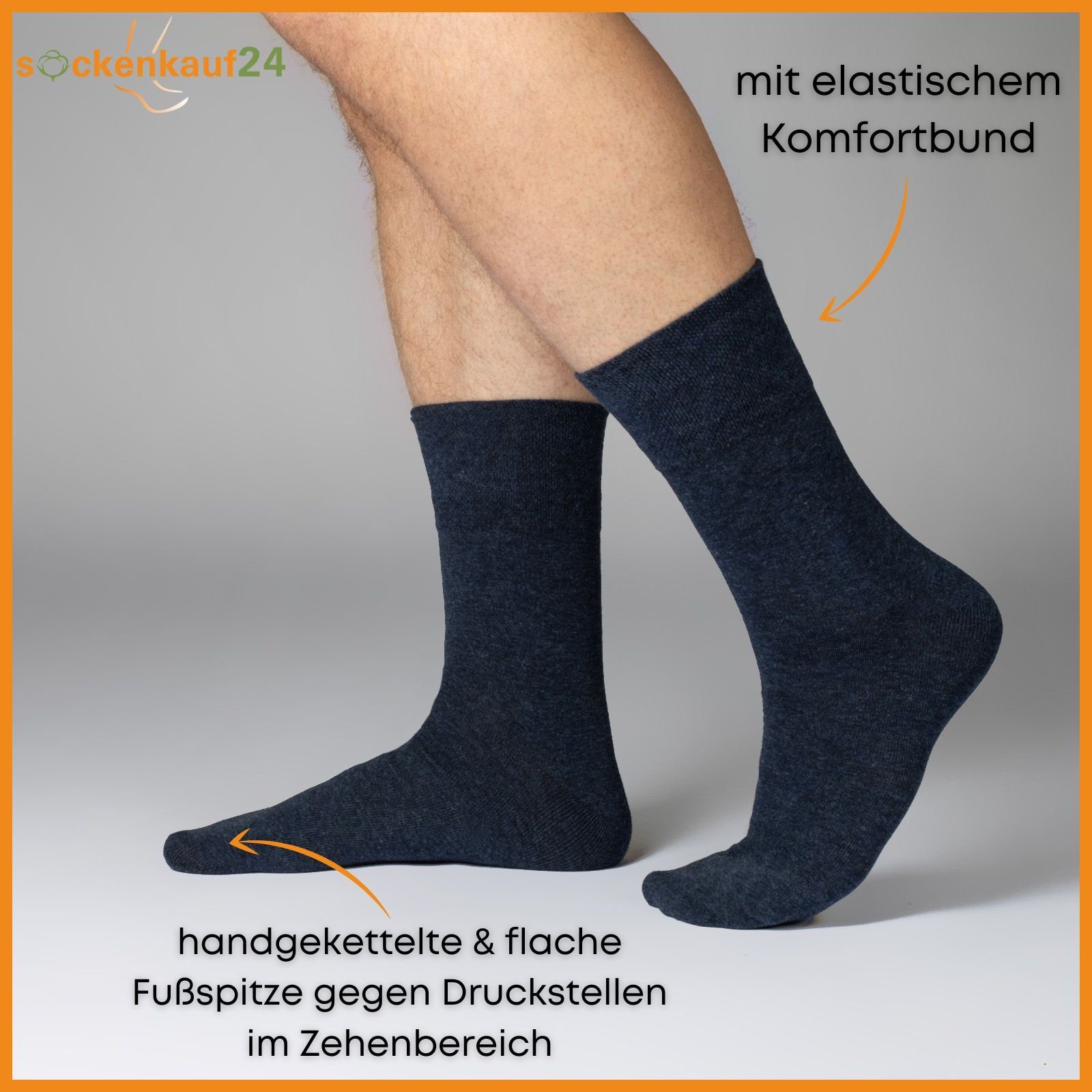 sockenkauf24 Diabetikersocken 6 Paar Damen & Herren Socken mit Komfortbund  (Jeans, 39-42) ohne Gummi & ohne Naht 97% Baumwolle - 26808 WP | Diabetikerstrümpfe