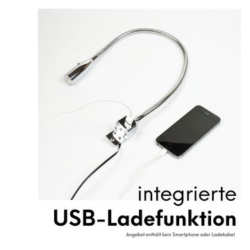 kalb Bettleuchte Flexible LED Leuchte inkl. USB Ladefunktion verchromt, 1er Set chrom, warmweiß