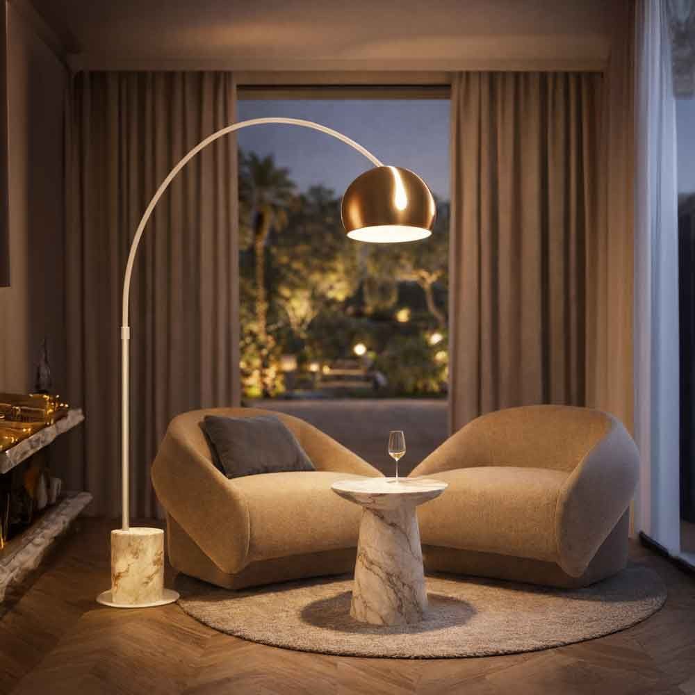 s.luce Stehlampe Ball Bogenlampe mit Marmorfuß modern