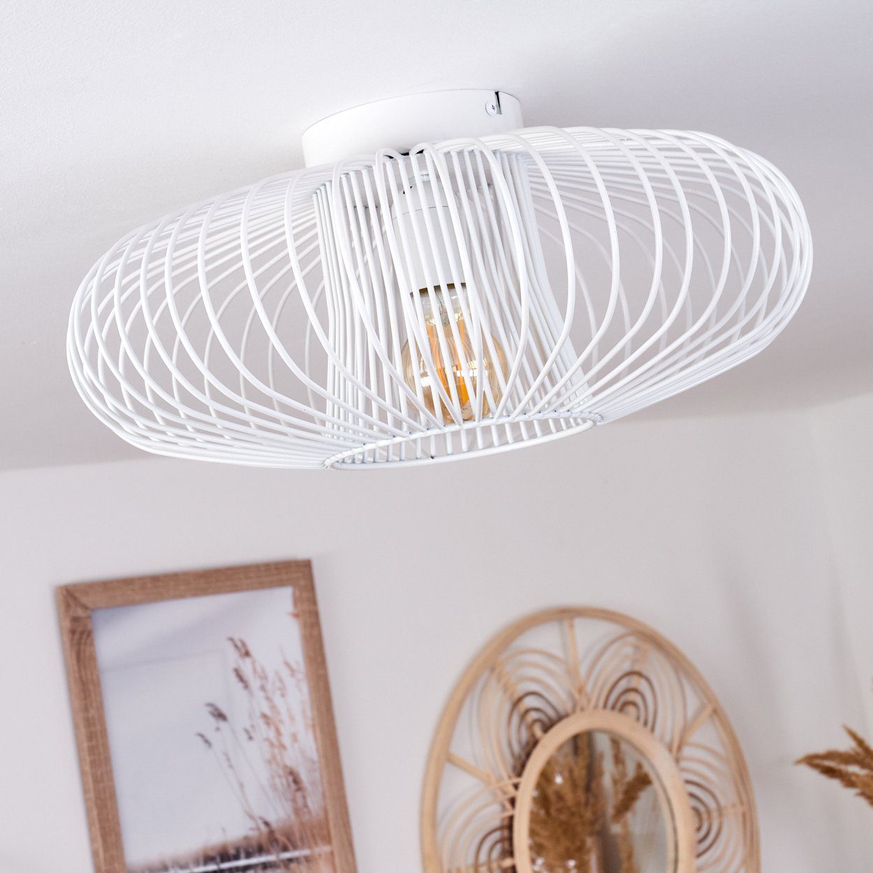 hofstein Deckenleuchte »Pieris« runde Deckenlampe aus Metall in Weiß, ohne Leuchtmittel, Retro-Leuchte mit Lichteffekt durch Gitter-Optik, Ø40cm, E27