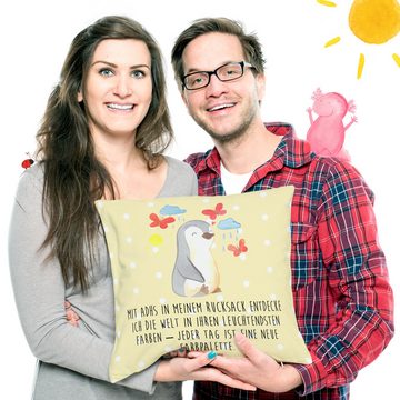 Mr. & Mrs. Panda Dekokissen Pinguin ADHS - Gelb Pastell - Geschenk, Kopfkissen, Kissenhülle, Verh, Weiche Mikrofaser