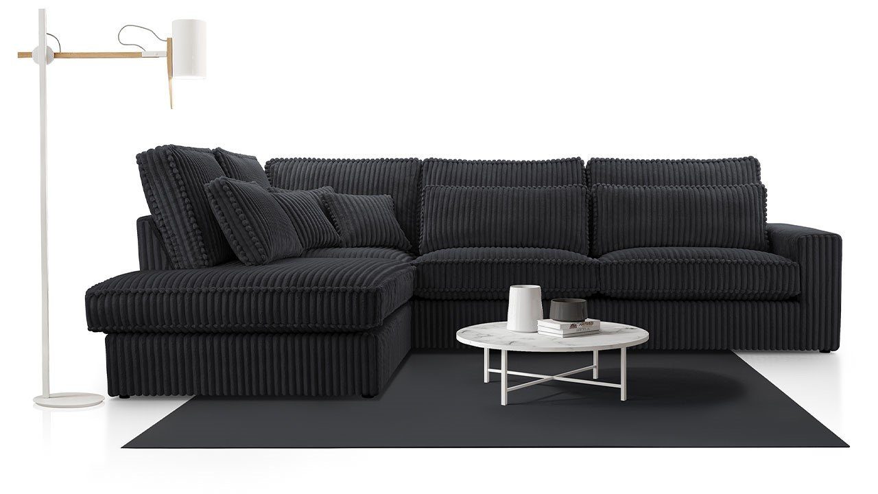 MKS MÖBEL Ecksofa CARDI MINI, mit dickem Cordstoff gepolstert, zum Wohnzimmer Schwarz Tilia