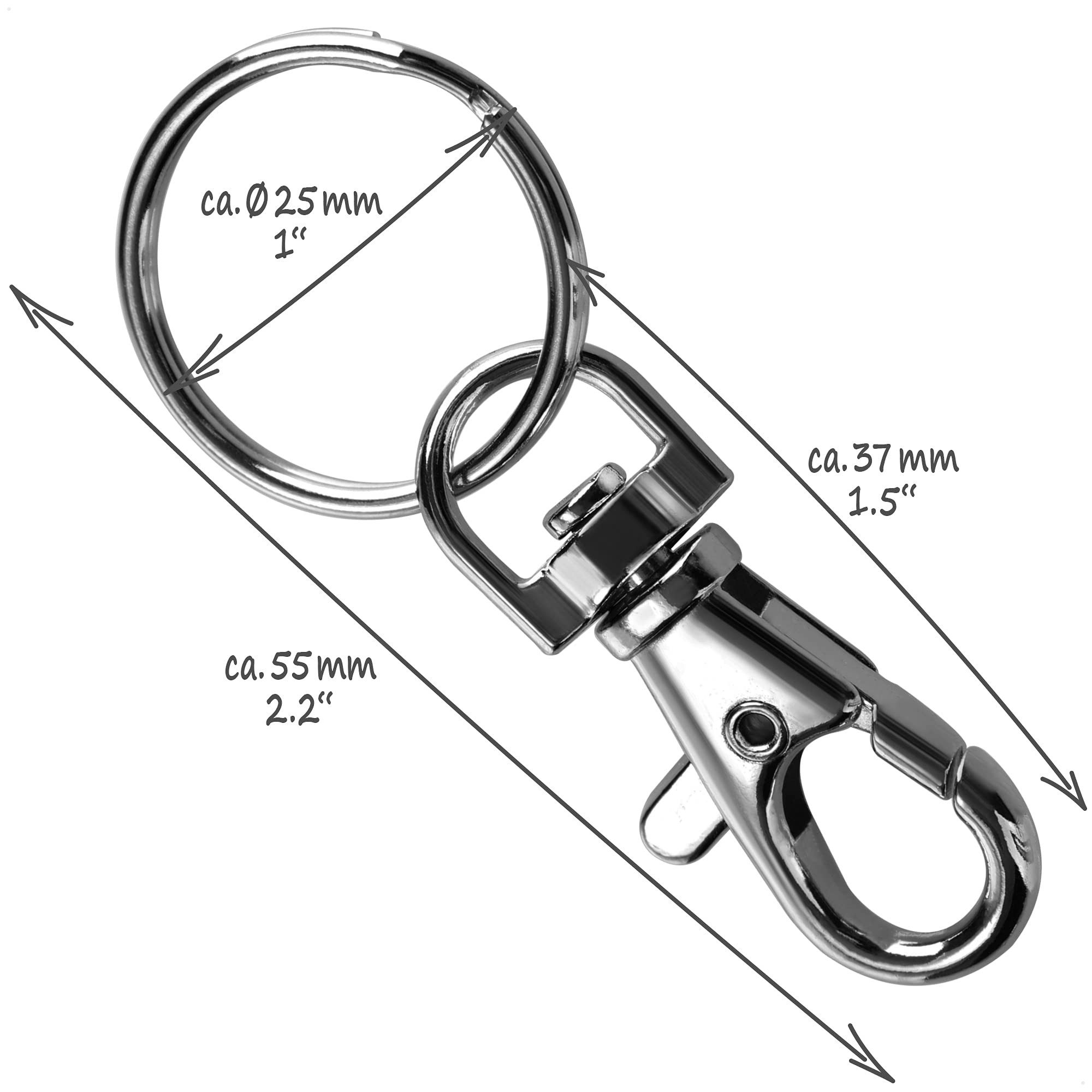 com-four Karabiner Karabinerhaken mit Schlüsselring, (20 St), Karabiner mit Drehgelenk für Schlüsselanhänger - 55 mm – Bild 5 von 5