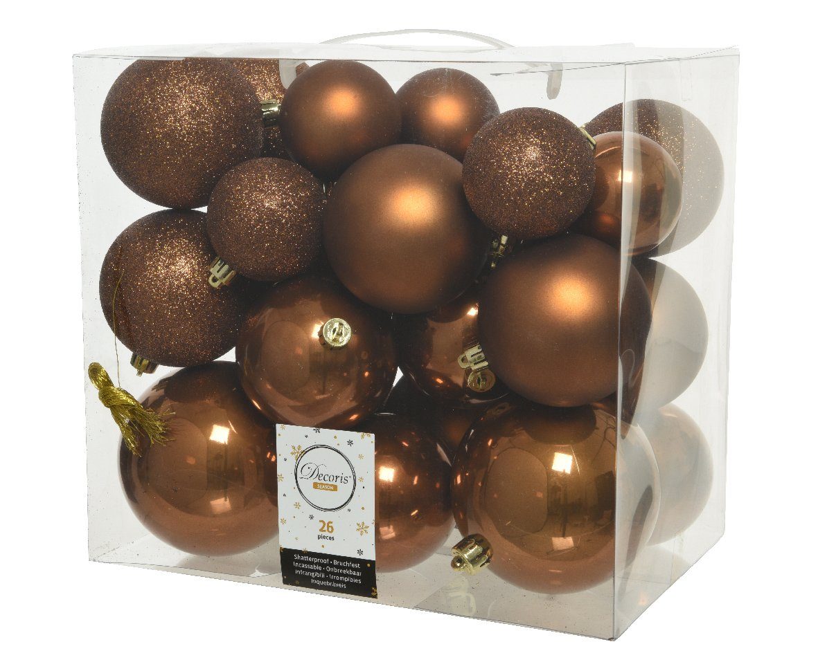 Decoris season decorations Weihnachtsbaumkugel, Weihnachtskugeln Kunststoff 6-10cm Mix 26er Set - Zimt