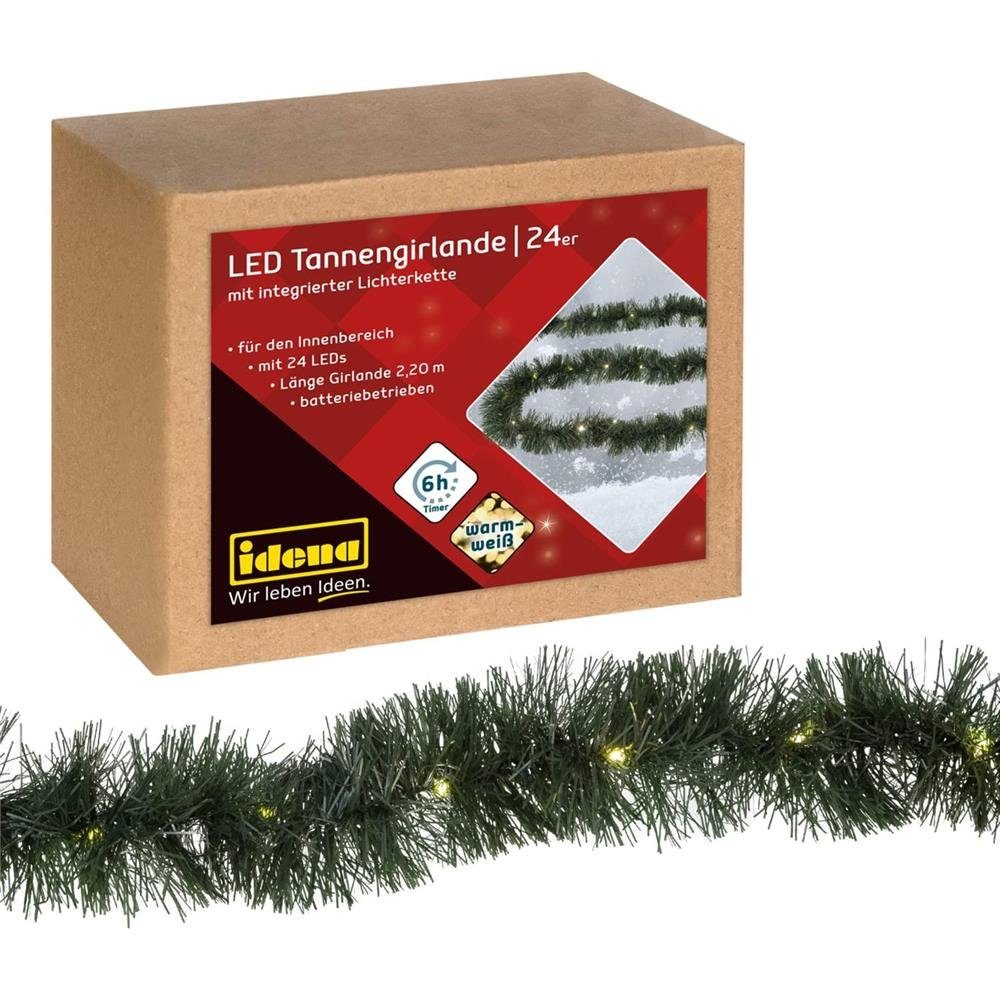 Idena LED-Girlande 24er LED Tannengirlande, 2,2 m, mit Lichterkette, warmweiß, mit Timer, Weihnachtsdeko