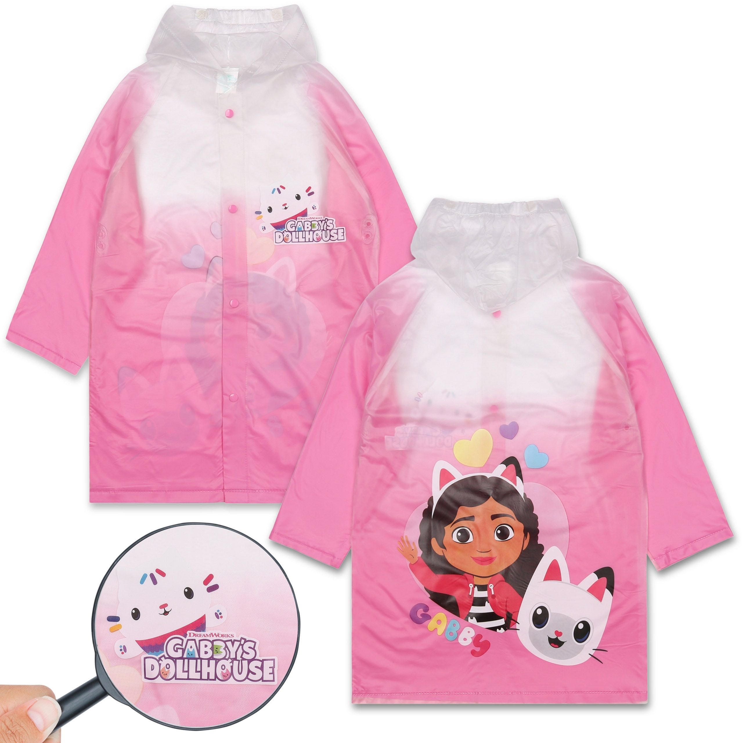 Regenjacke Gabby's Dollhouse Rosa-weißer Mädchen Regenmantel mit Kapuze 4-5 Jahre