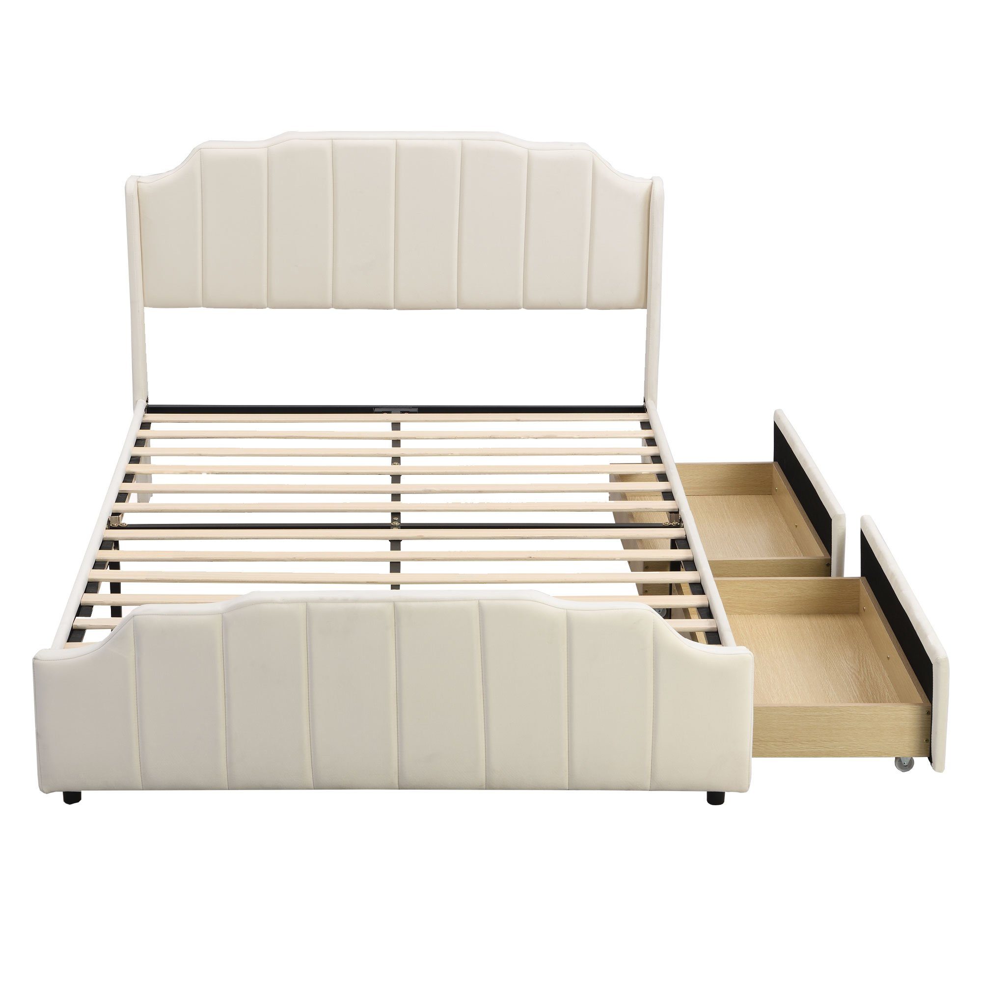 Polsterbett (Kinderbett), Doppelbett 140x200cm mit 2 Schubladen & Lattenrost, weicher Samt-Bezug