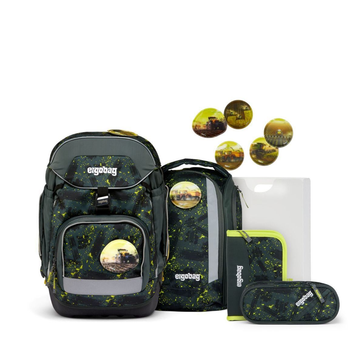 ergobag Schulrucksack Pack (6tlg., inkl. Schlamperrolle, Sportrucksack, Heftebox, Federmäppchen, Kletties)