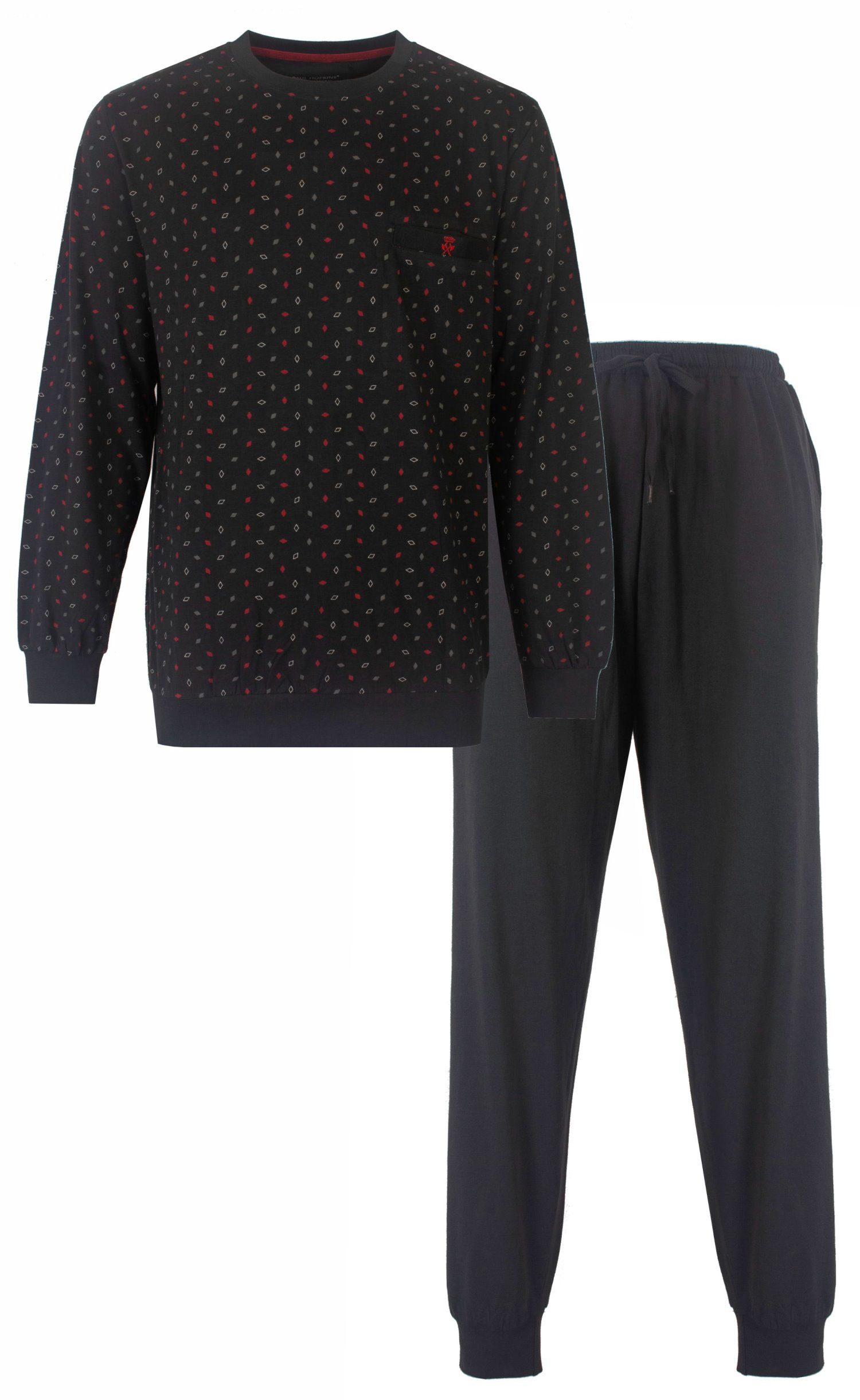 Paul Hopkins Schlafanzug Modischer Herren Pyjama lang mit Bündchen (2 tlg) Baumwolle