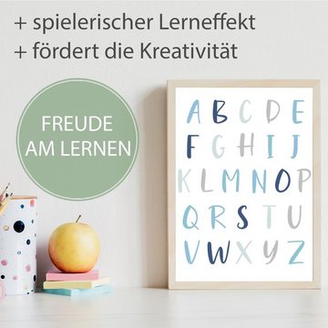 Tigerlino Poster Alphabet & Zahlen Kinderposter 3er Set ABC Lernposter Lernhilfe