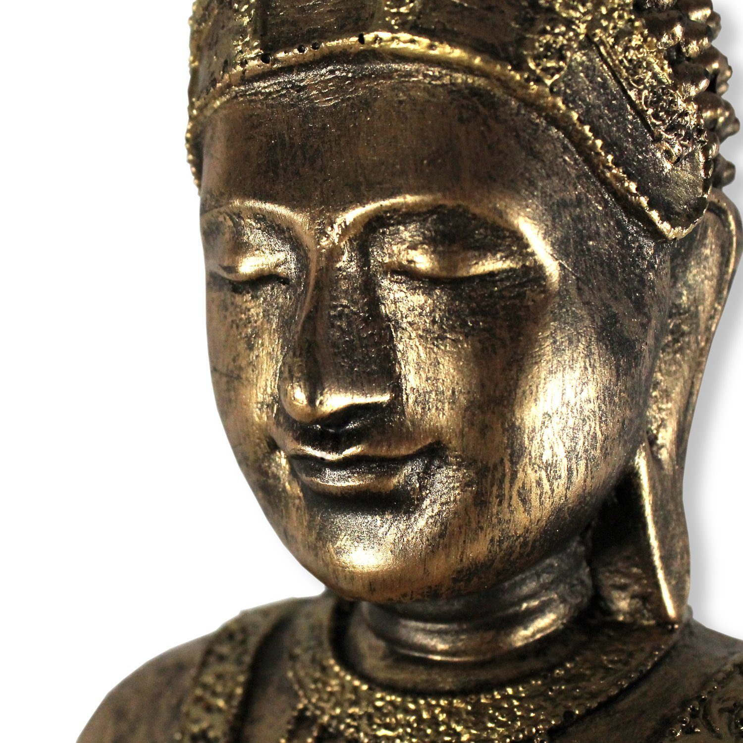 (asiatische mit Buddha handbemalt Dekoration), verarbeitet, detailreich Statue groß, colourliving cm Dekofigur 74 stehend Tempelwächter Schale