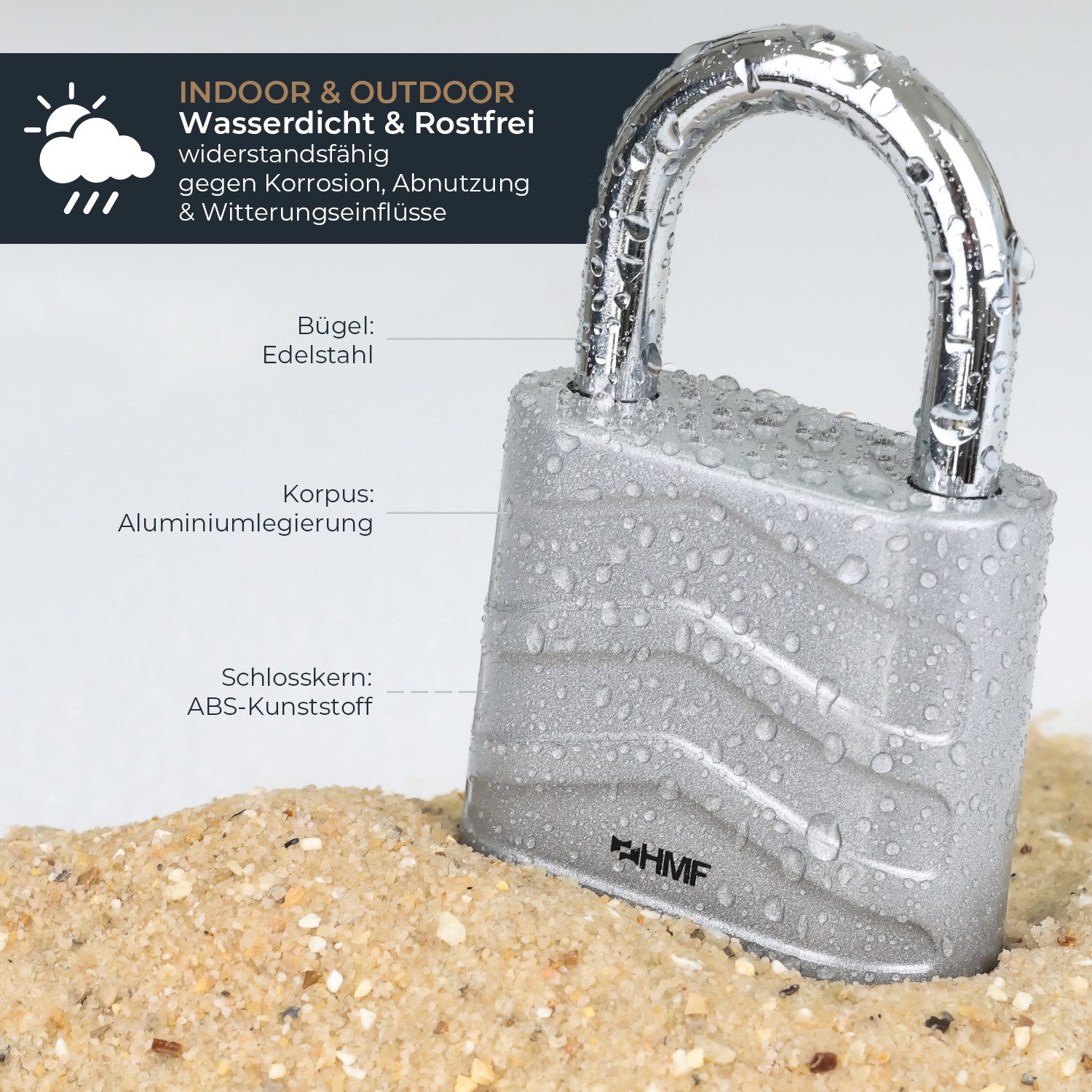 HMF Vorhängeschloss Zahlenschloss Vorhängeschloss, Schloss mit 4-stelligem Zahlencode, aus Aluminiumlegierung, 5,6 x 2,6 x 8,7 cm, Silber