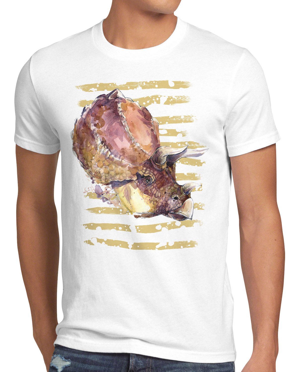 Print-Shirt T-Shirt dreihorn Herren style3 dinosaurier Triceratops