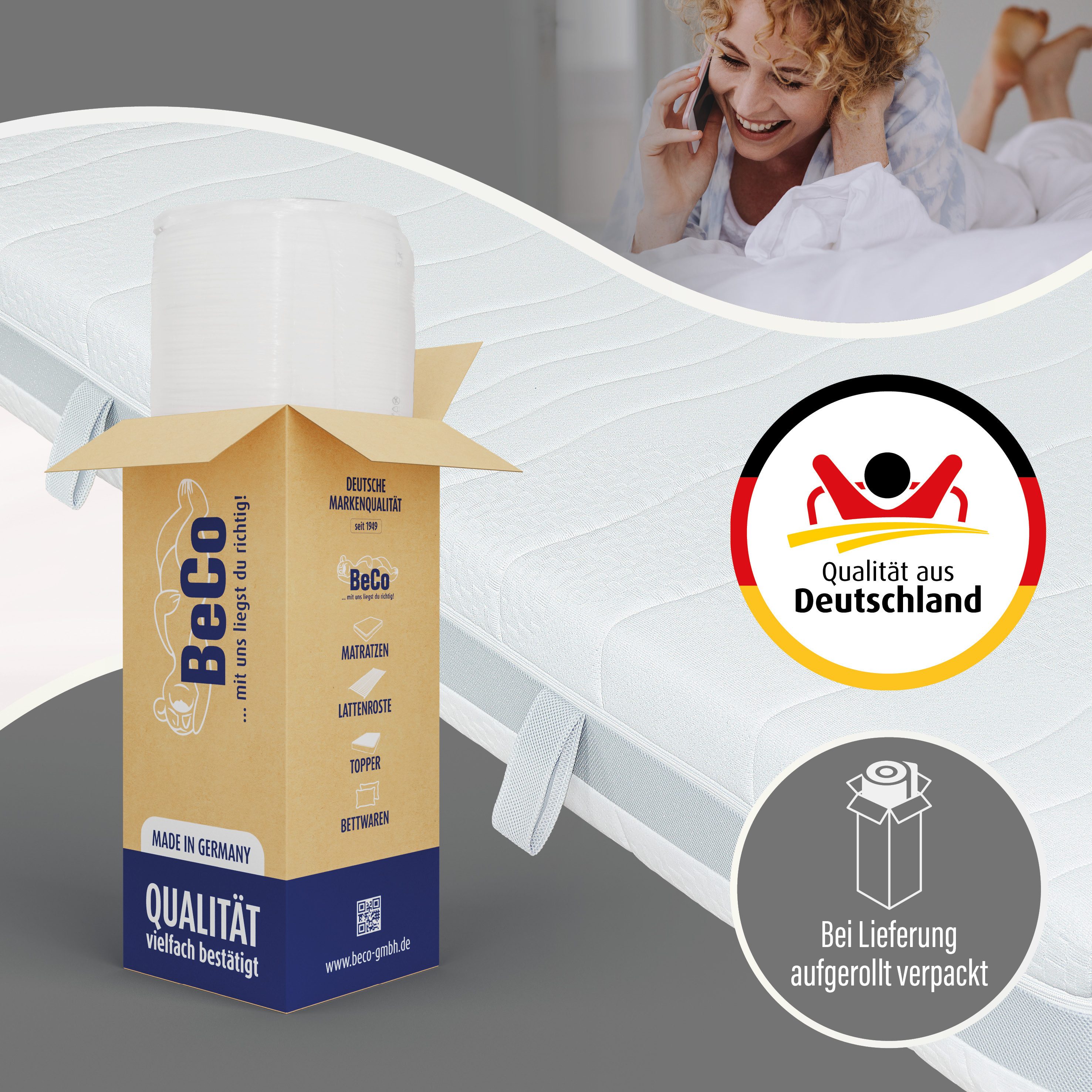 Taschenfederkernmatratze Feel Like Latex TWIN - GOLD, Matratze 90x200 cm, 140x200 cm und mehr, Beco, 22 cm hoch, Premium-Hybridmatratze für besten Schlafkomfort – Bild 5 von 5