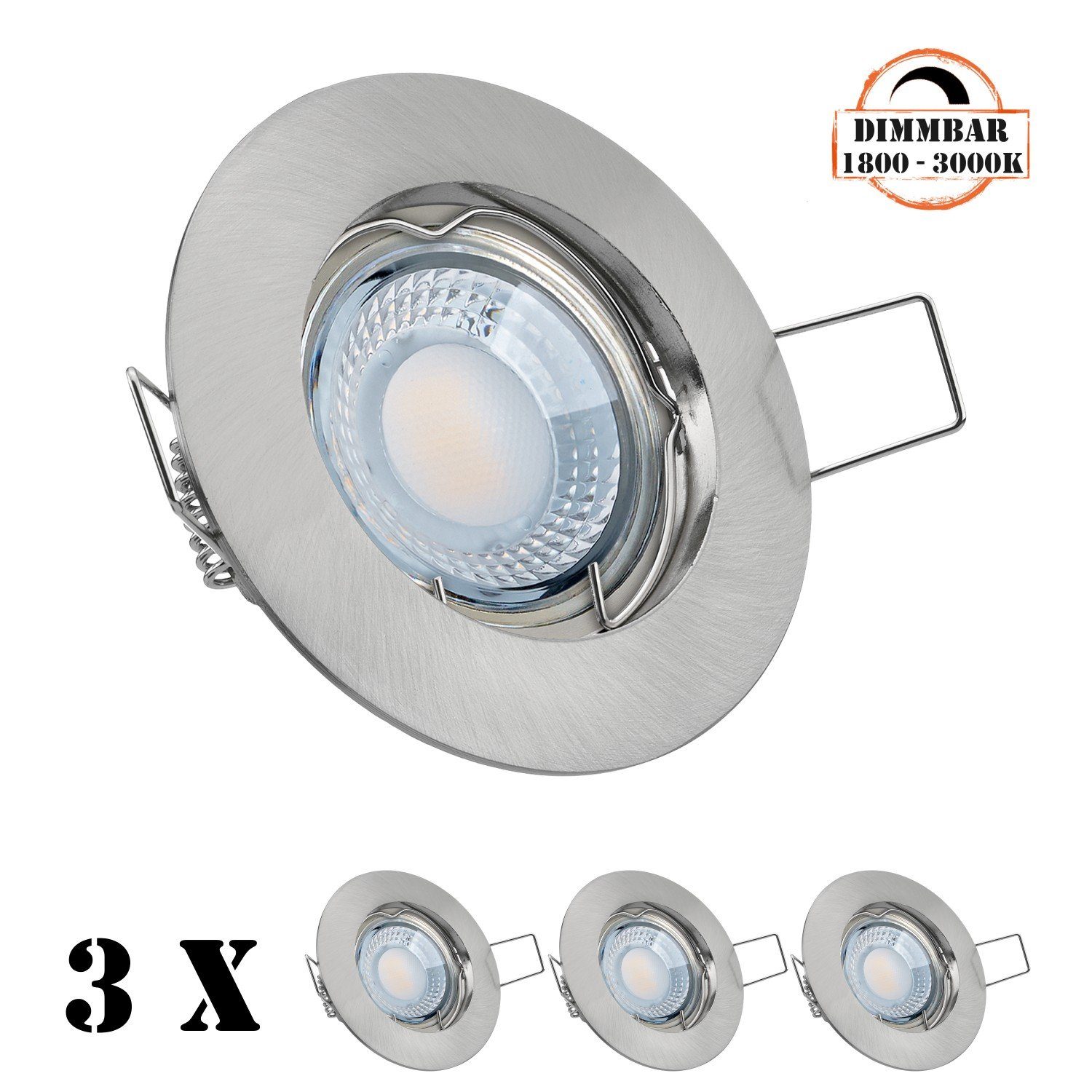 flach Einbaustrahler extra LED gebürstet 3er edelstahl in silber LED Einbaustrahler LEDANDO Set /