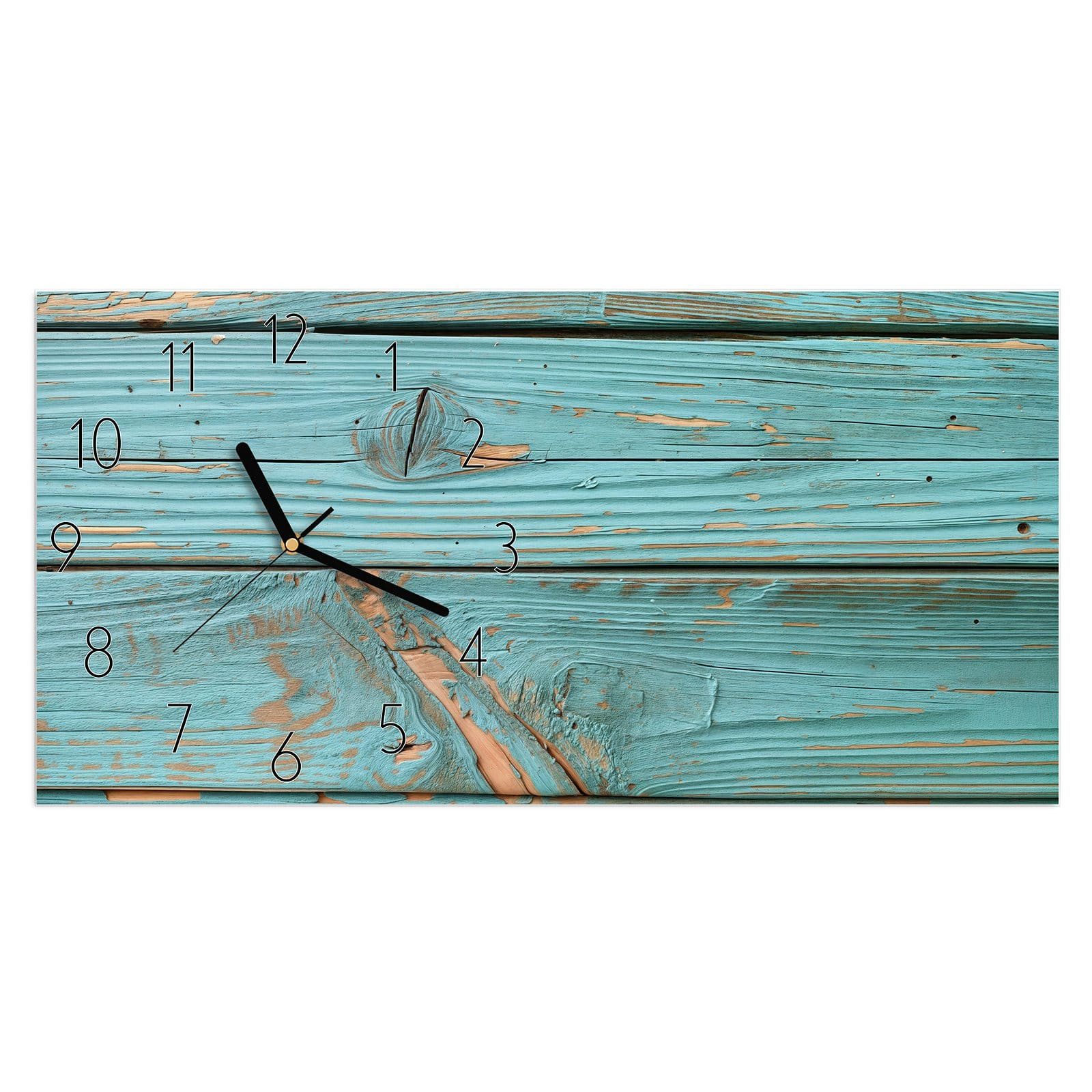 Wanduhr Glasuhr Wandkunst Größe 60 x 30 cm mit Motiv Holzbretter Vintage
