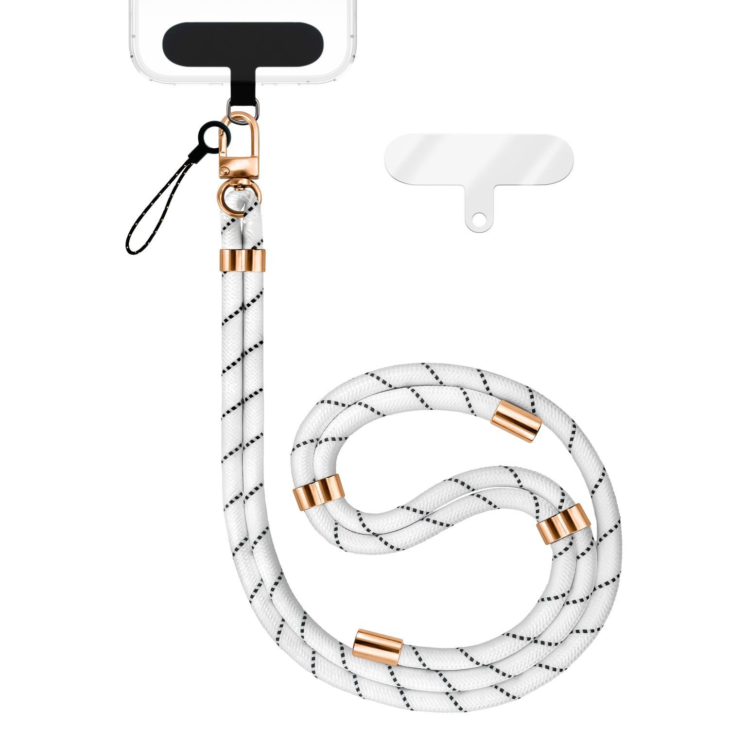 Nalia Handykette Universal Smartphone, Nylon Handyband / Karabiner Gold & 2 Pads / 35-75cm Tragelänge