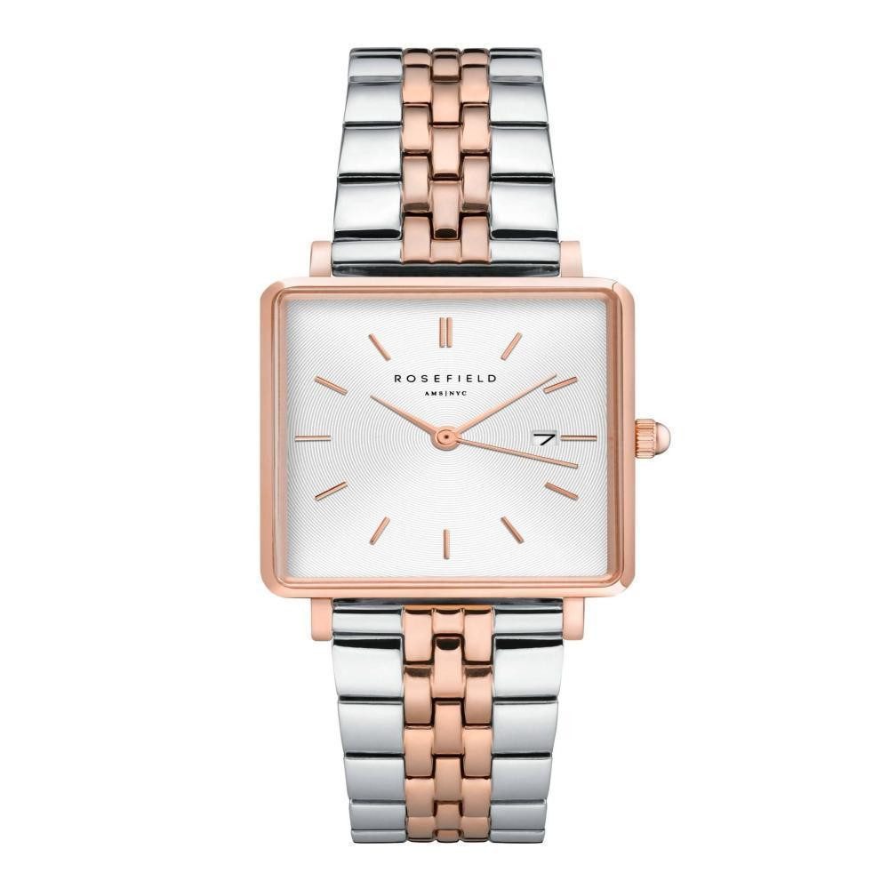Quarzuhr ROSEFIELD Damenuhr The Boxy White Sunray Silver Rosegold Duo
