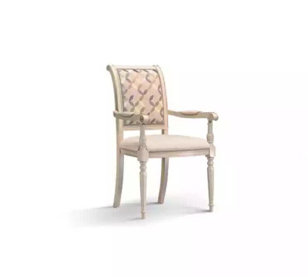 JVmoebel Esszimmerstuhl Klassisch Esszimmer Stuhl Polster mit Armlehne Beige Design Lehnstuhl (1 St), Made in Italy