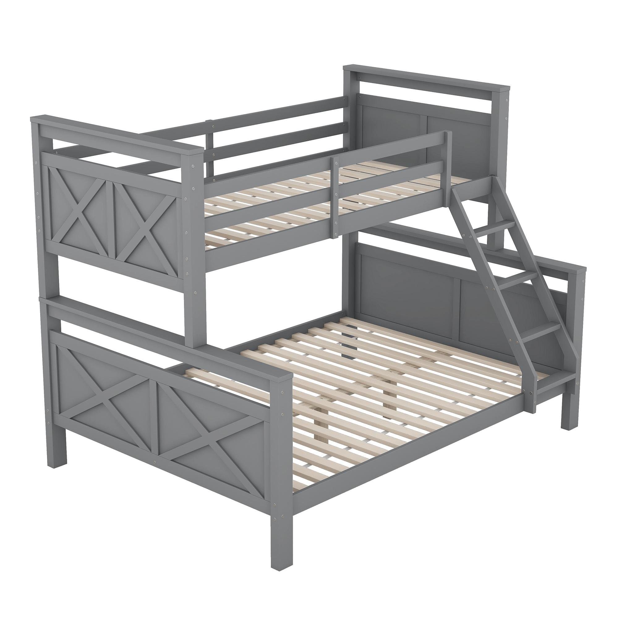 OKWISH Bett Kinder Holzbett Etagenbett, (mit Grau in 2 90(140)x200cm für Ohne Leiter umbaubar Sicherheitsgeländer, Betten), und Matratze getrennte