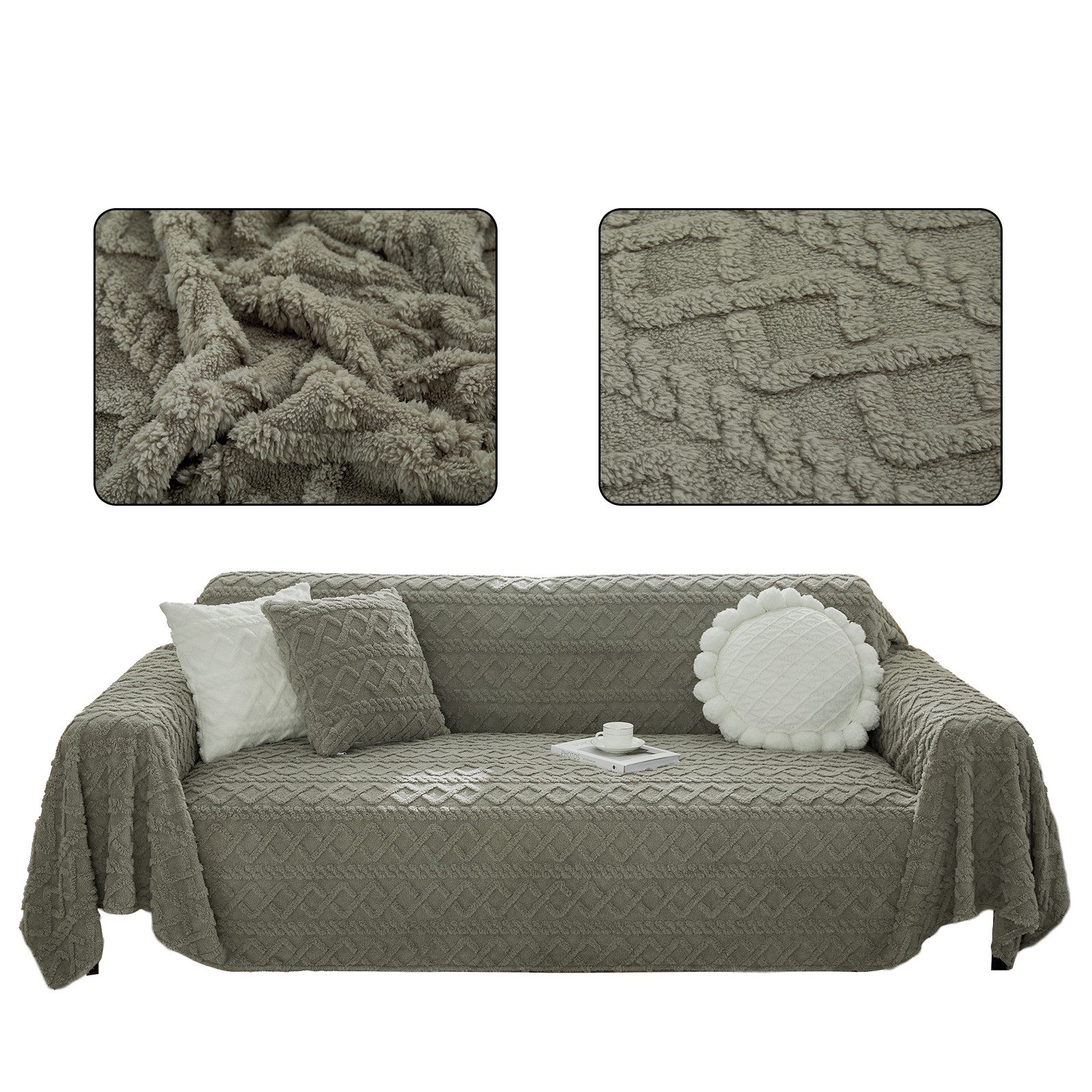 Rosnek Sofaschoner Plüsch Sofa Überzug Sofabezug Sofadecke Schonbezug 1 2 3 4 Sitzer, 280g/ Verdickt Geometrisch Jacquard Dunkelgrau Rechteckig 180x180cm