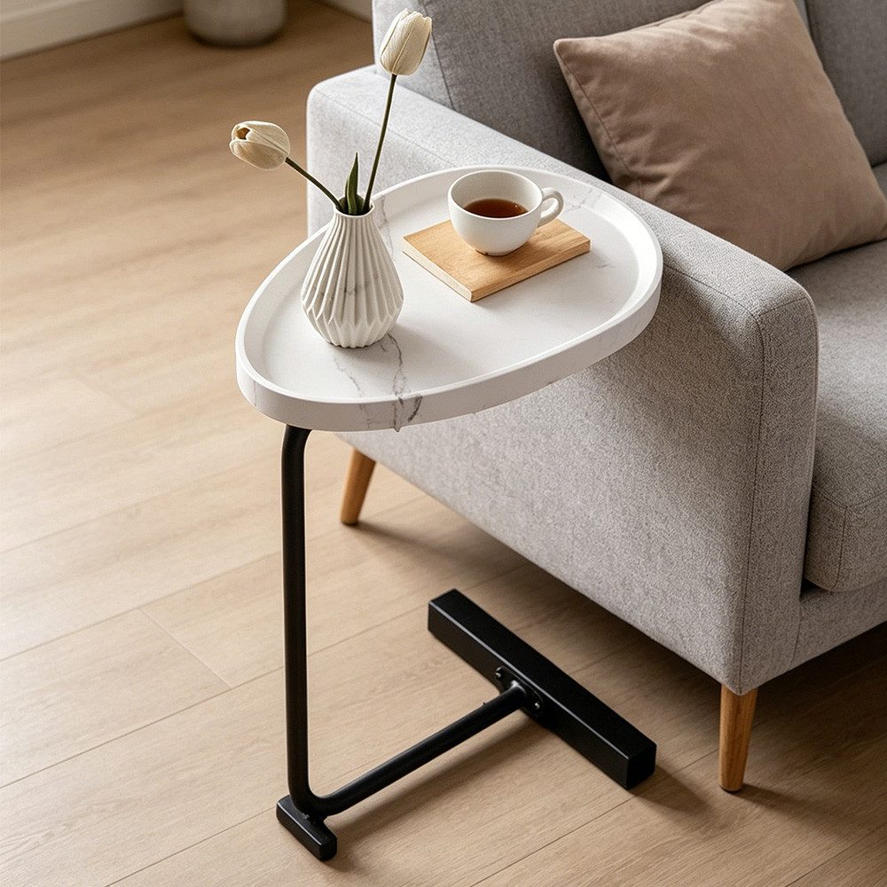 TUWENA Beistelltisch Beistelltisch, Metall Couchtisch, Kleiner Nachttisch, oval 70cm hoch, Kaffeetisch Teetisch Betttisch für Wohnzimmer Bad Bett Sofa und Kaffee