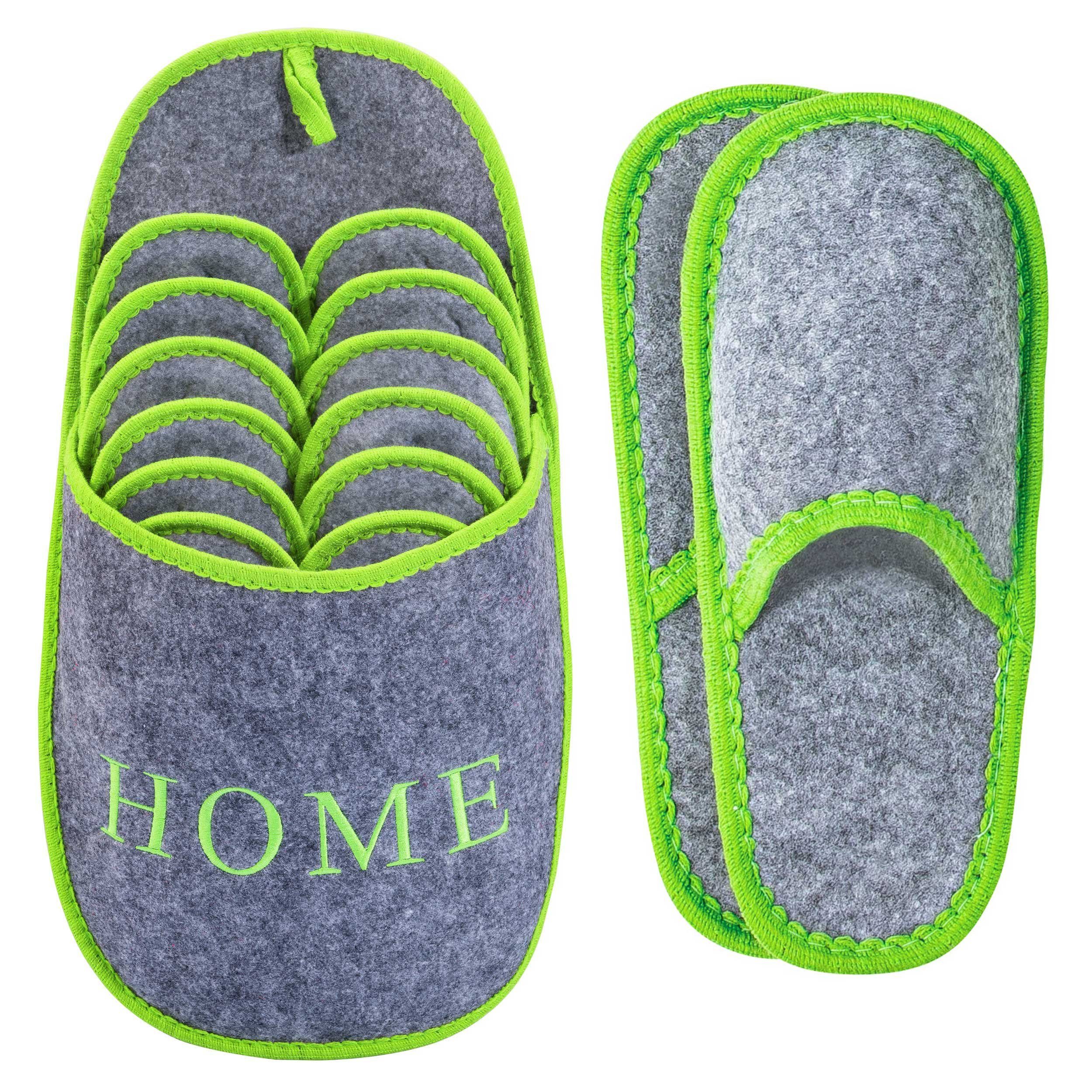ONVAYA ABS Gästepantoffel Home greygreen, Grün Grau, 6er Set, Antirutsch Pantoffel
