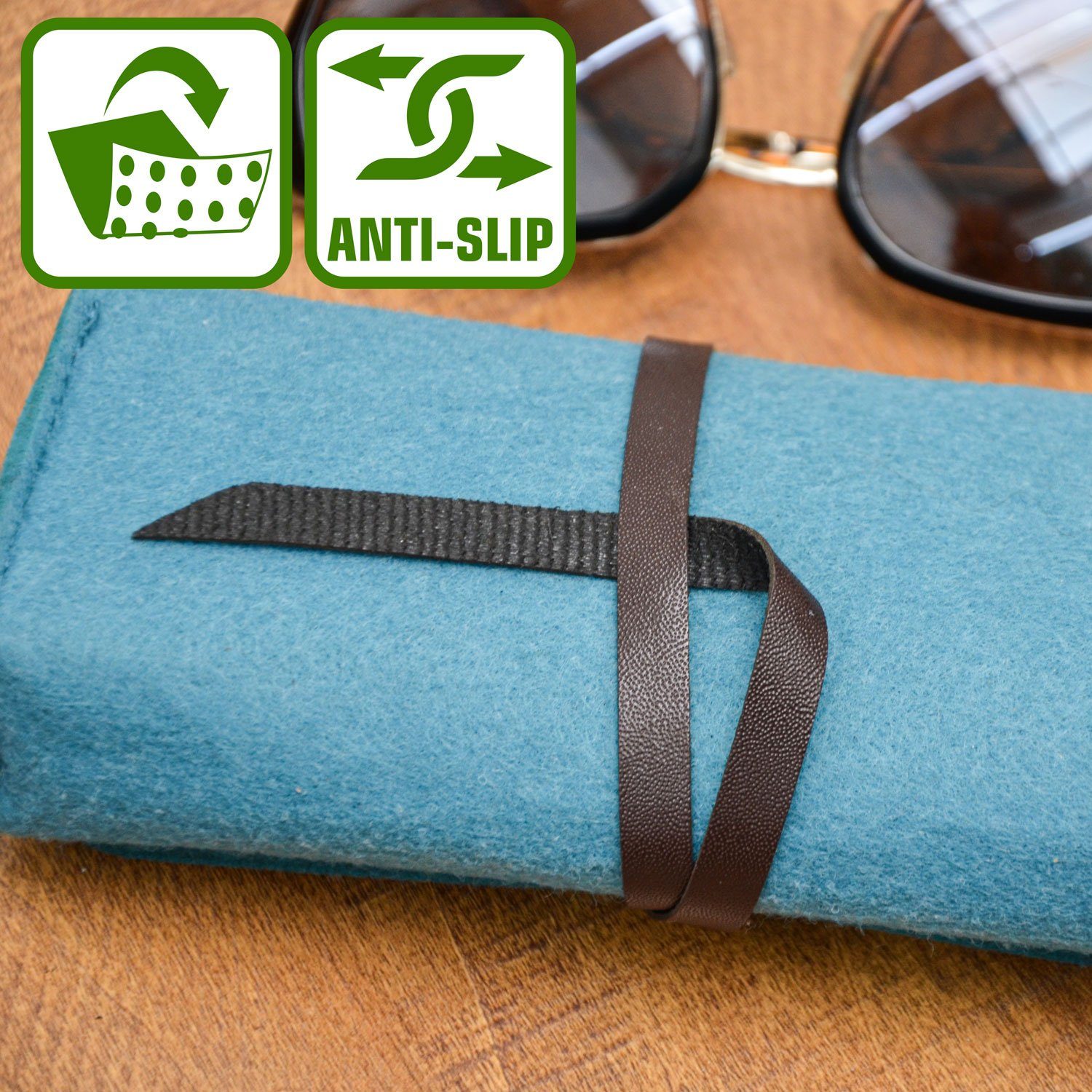 DuneDesign Brillenetui 3er Set Filz Brillentasche Weich mit Lederband - Reiseetui für Brillen, 17 x 3,5 x 8 cm Brillenhülle für Sonnenbrillen - Damen & Herren Etui