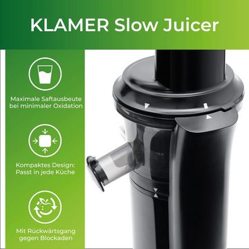 KLAMER Slow Juicer KLAMER Slow Juicer Gemüse und Obst, Entsafter mit Rückwärtsgang, elek…, 150 W