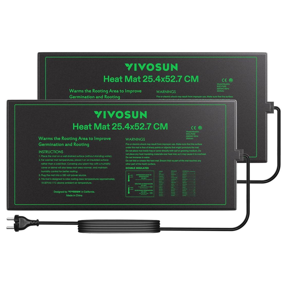 VIVOSUN Нагревательные маты VIVOSUN Heizmatte 25,4 × 52,9 cm 2er-Pack 20 W, 2er-Pack, Gleichmäßige Wärmeverteilung