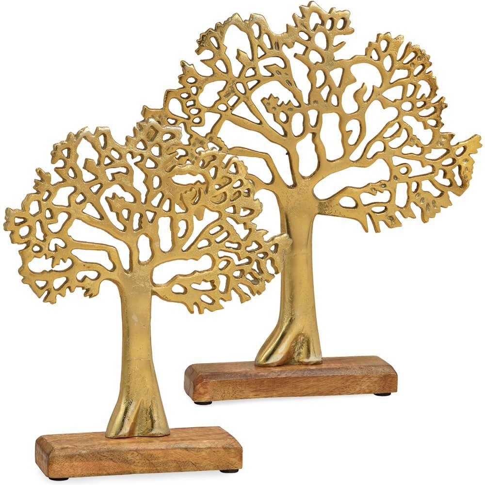 matches21 HOME & HOBBY Dekofigur Baum Aufsteller Metall Holzsockel Dekofigur Gold 1 Stk 22x27x5 cm (1 St)