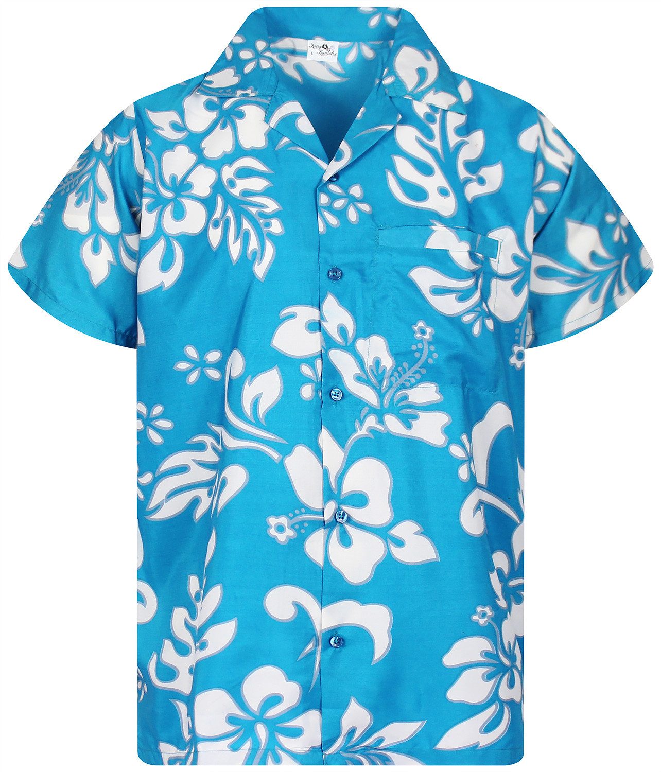 King Kameha Hawaiihemd "Hibiscus" Funky Hawaii-Hemd Herren Kurzarm Front-Tasche Stylish
