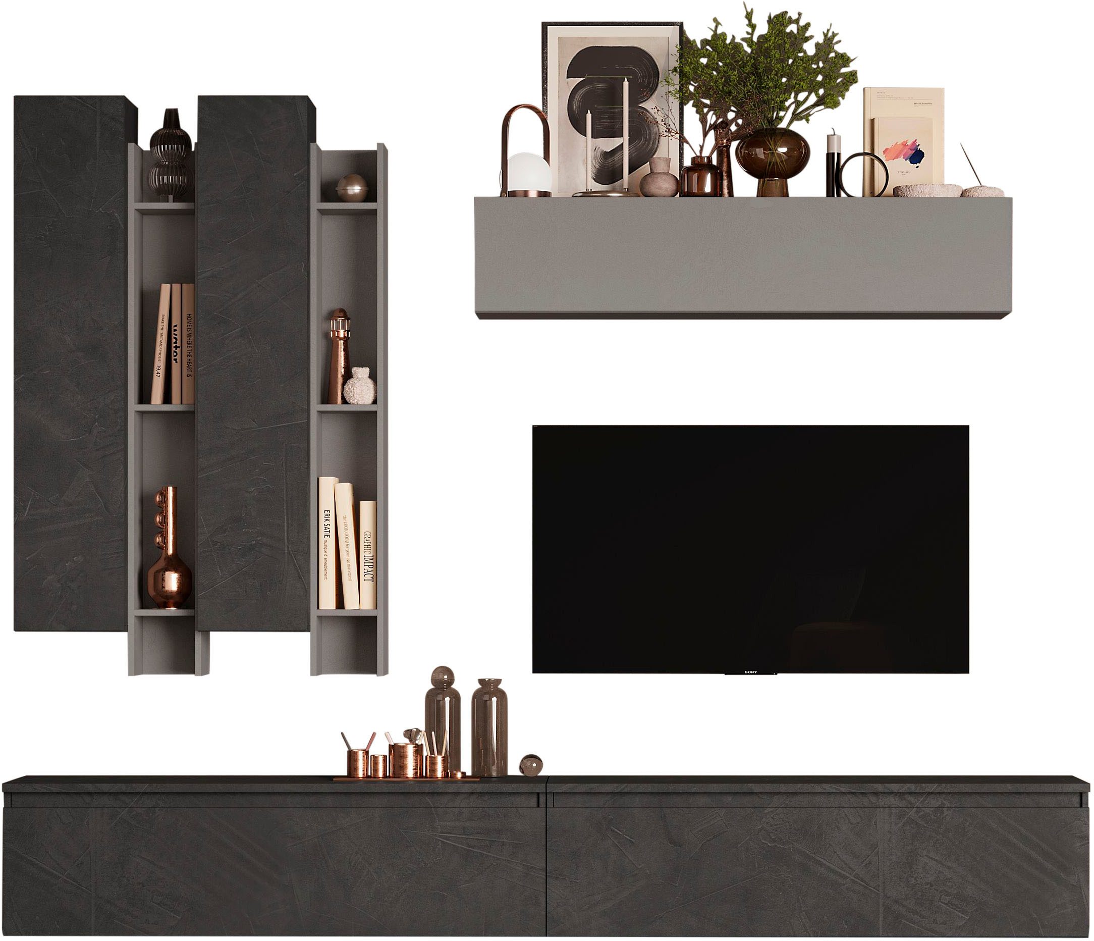 Home affaire Wohnwand Infinity, 7tlg. Breite 276 cm, Höhe variabel, Schrankwand, Anbauwand, (7-St), (2x Lowboard, 3x Hängeschrank, 2x Wandregal)