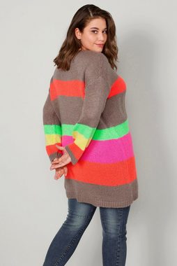 Angel of Style Strickpullover Long-Pullover oversized Blockstreifen V-Ausschnitt