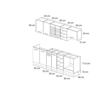 Livinity® Küchenzeile R-Line, Schwarz Beton/Weiß, 240 cm ohne Arbeitsplatte