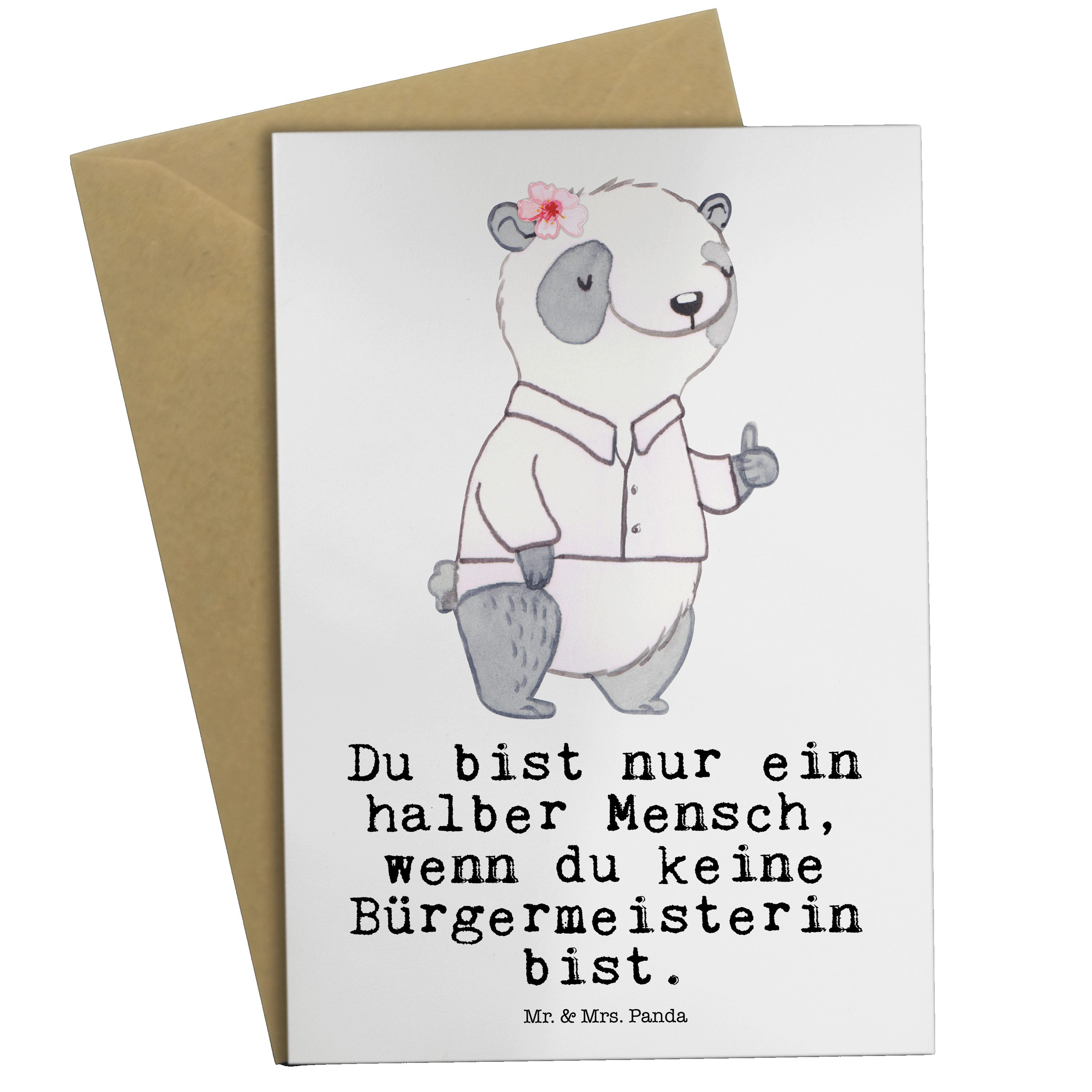 Mr. & Mrs. Panda Grußkarte Bürgermeisterin mit Herz - Weiß - Geschenk, Geburtstagskarte, Amtsein