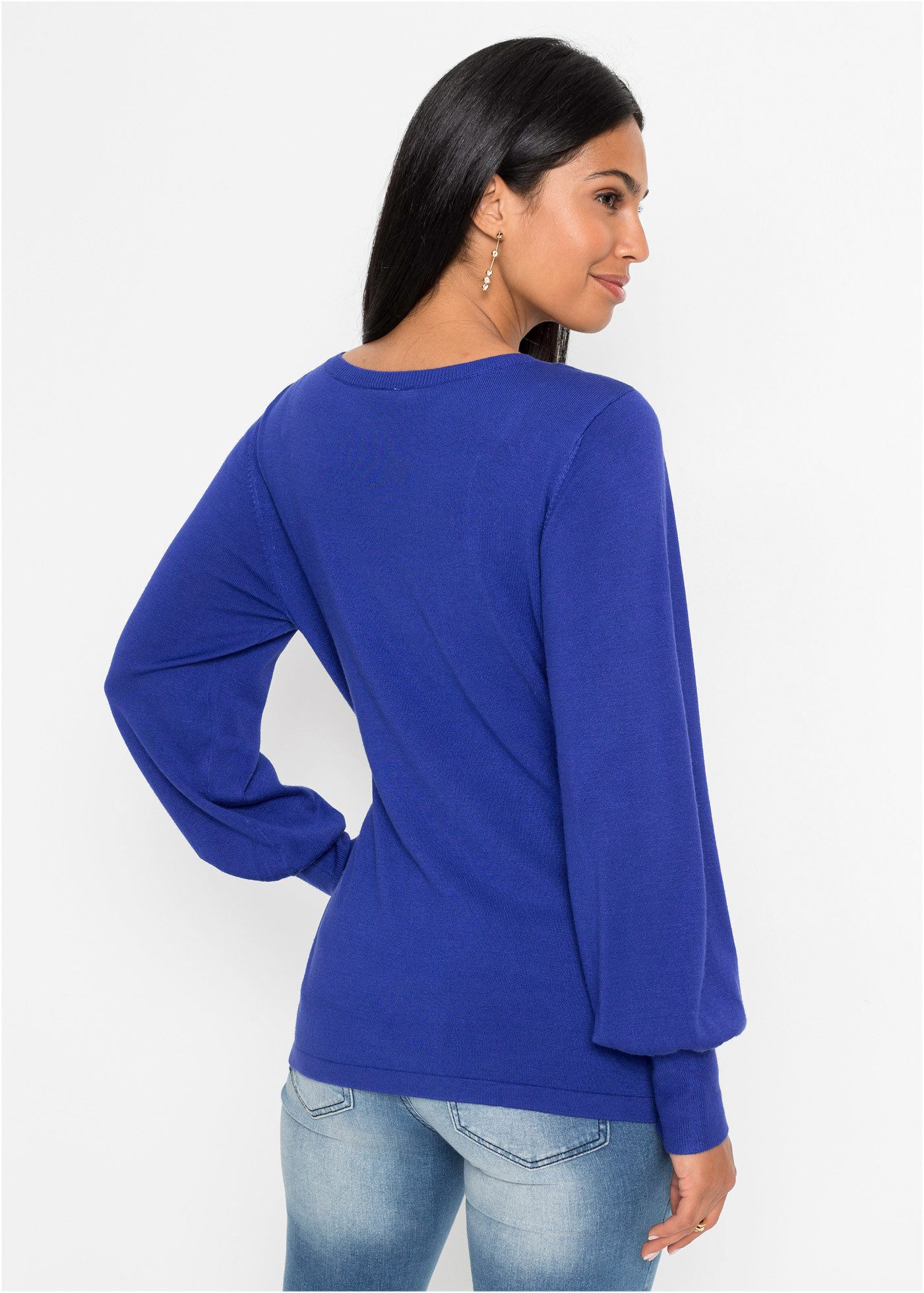 bonprix Strickpullover Viskosemischung, Ballonärmel, V-Ausschnitt günstig online kaufen